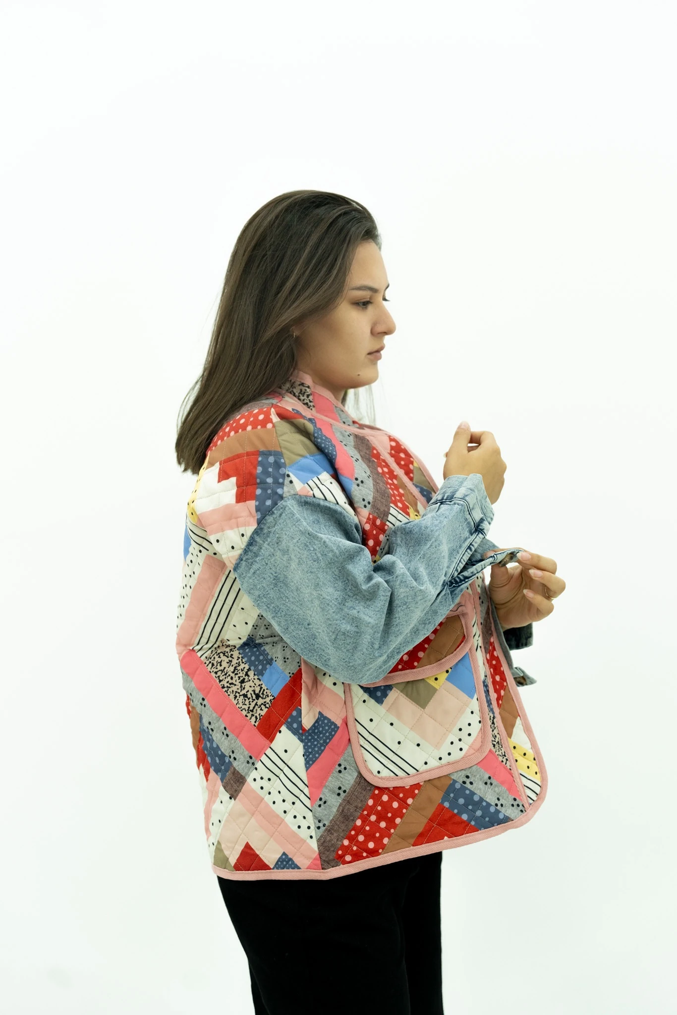 Kot Detaylı Desenli Kapitone Ceket 2