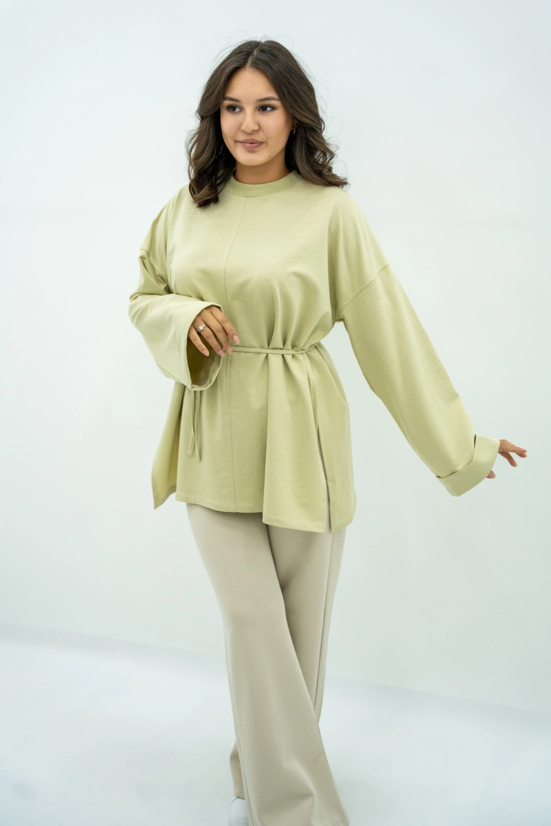 Dikiş Detaylı Tunik - Yağ Yeşili