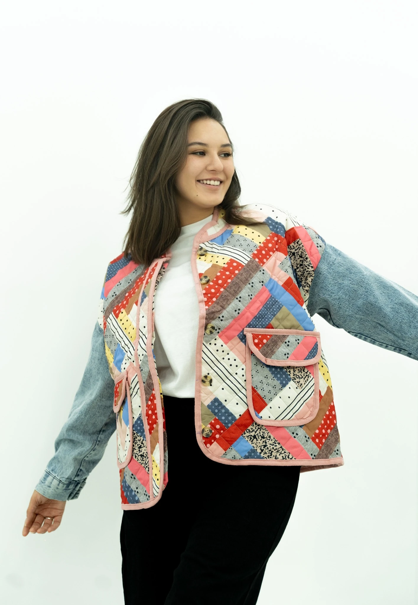 Kot Detaylı Desenli Kapitone Ceket 2