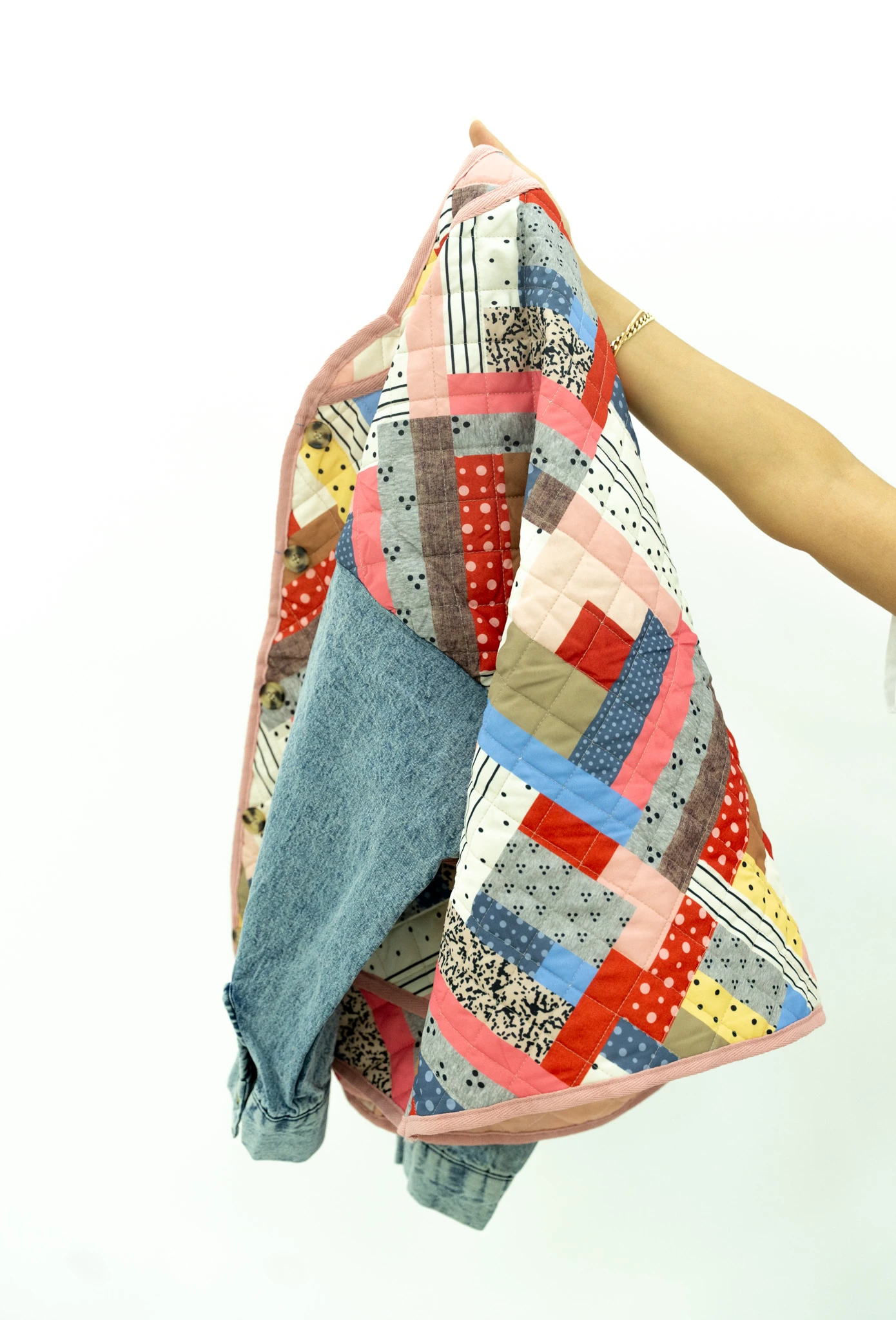 Kot Detaylı Desenli Kapitone Ceket 2