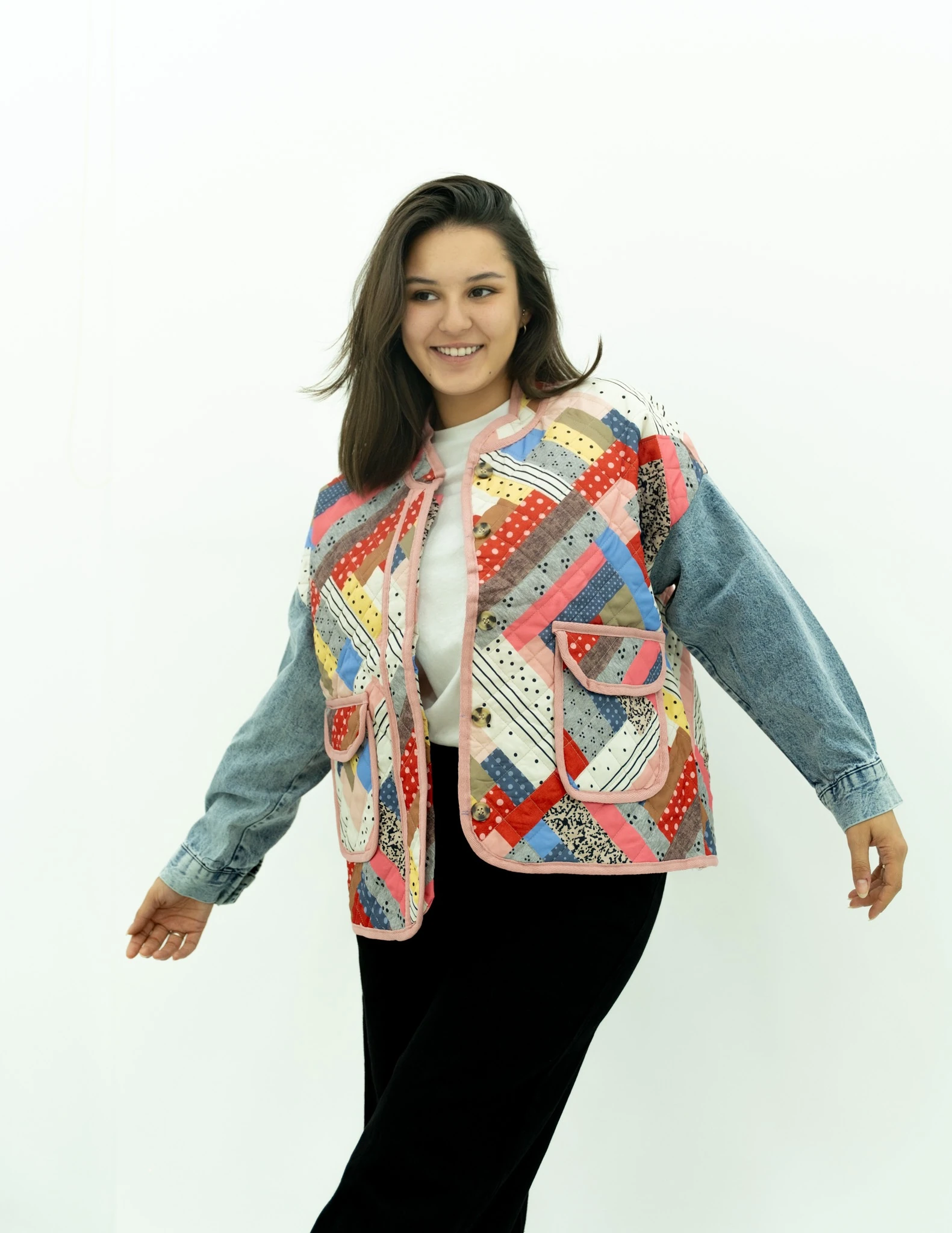 Kot Detaylı Desenli Kapitone Ceket 2