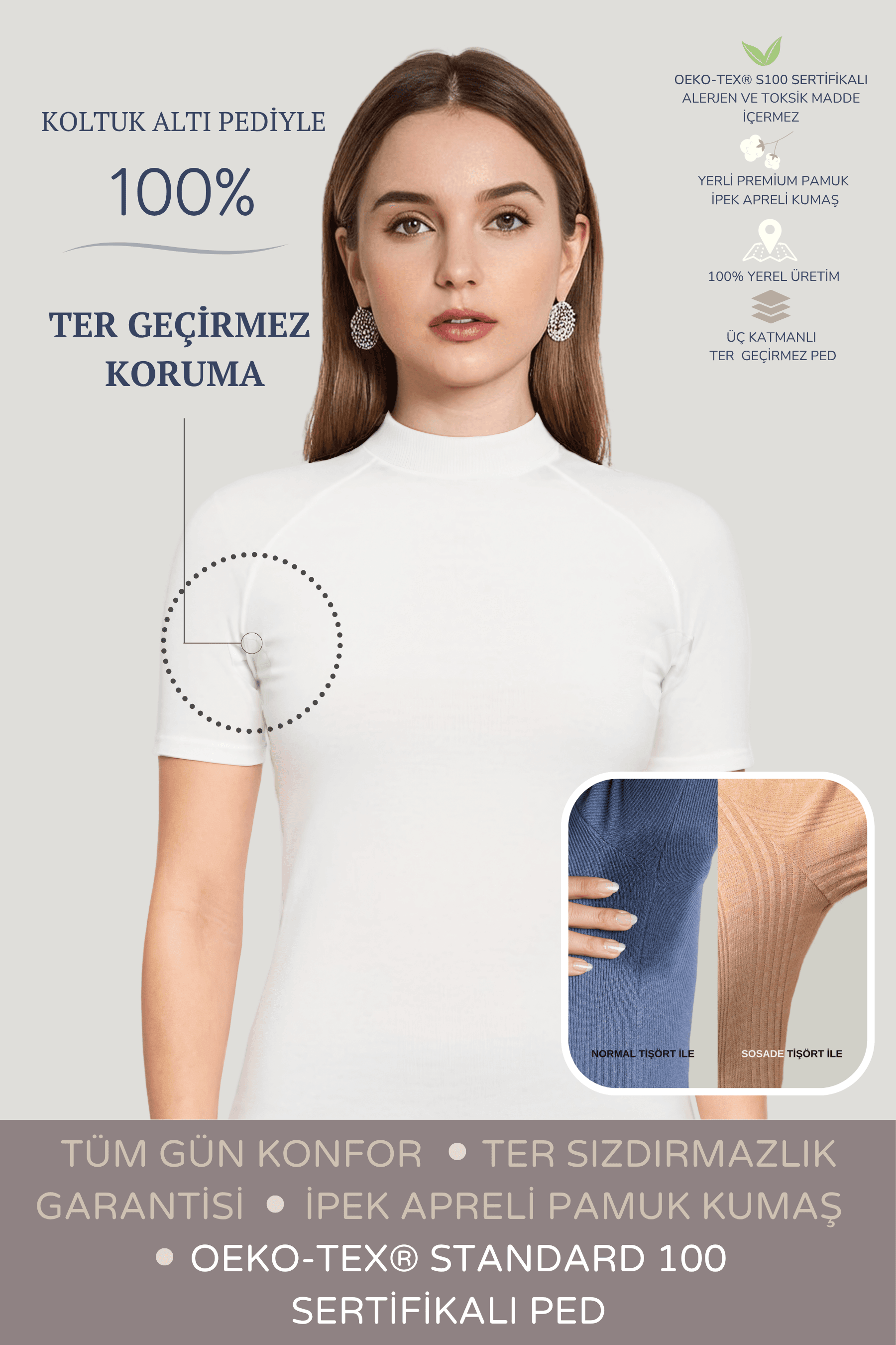 Yarım Balıkçı Yaka Tişört · Dar Kesim - Beyaz