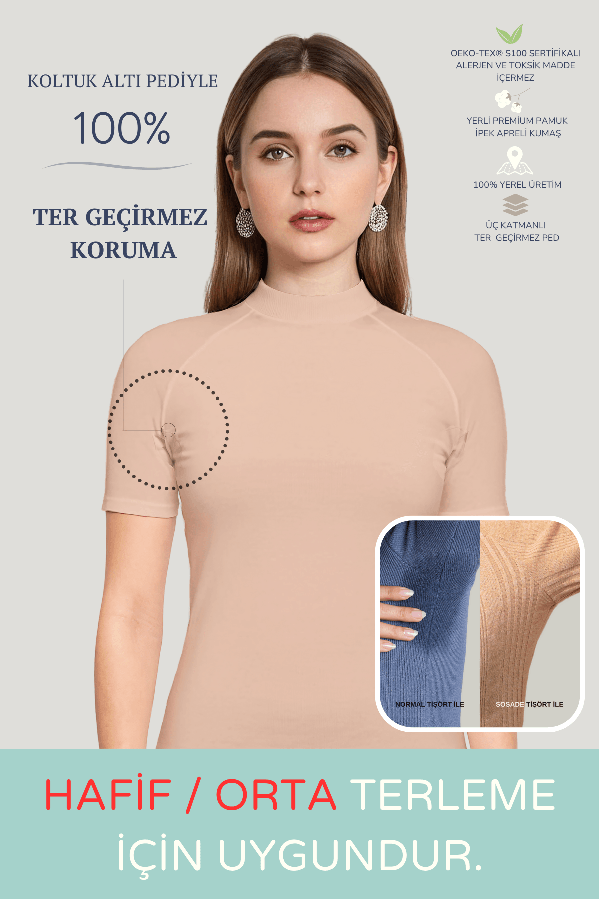 Yarım Balıkçı Yaka Tişört · Dar Kesim - Ten Rengi
