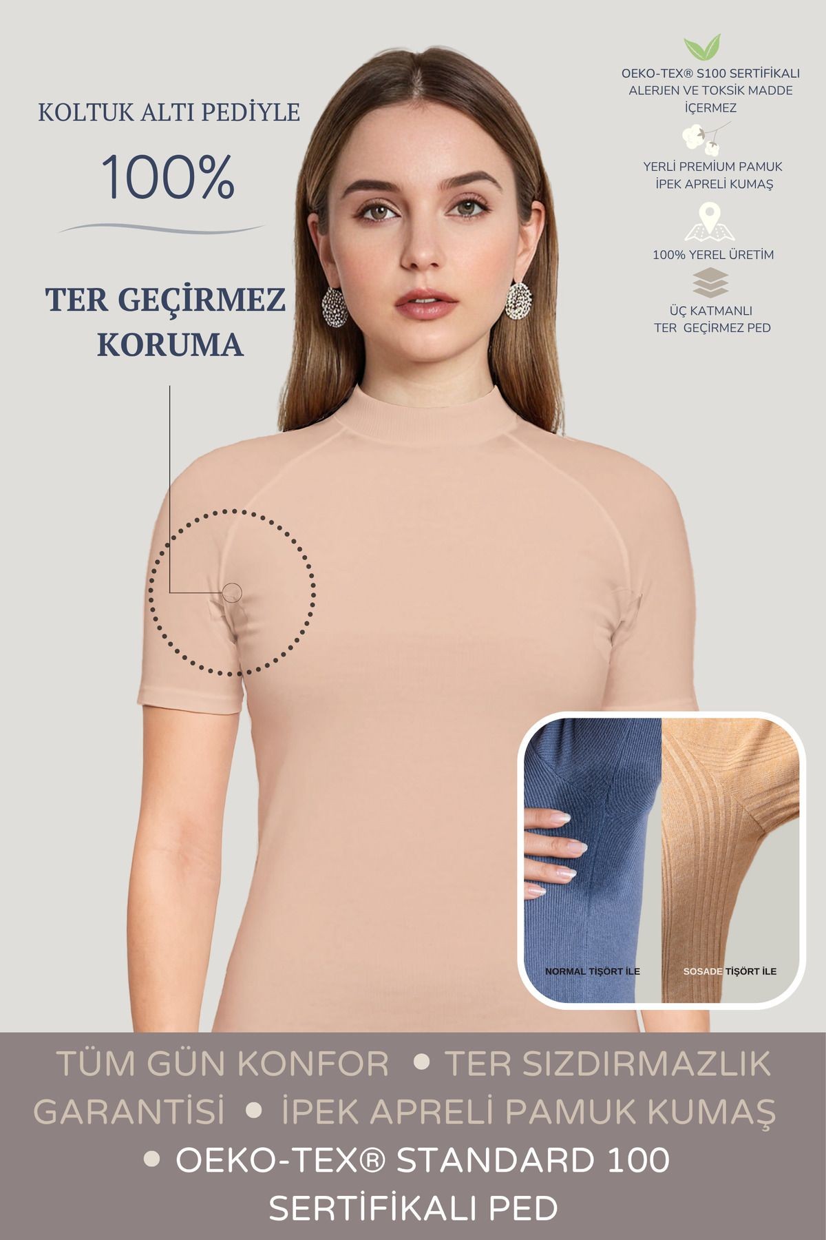 Yarım Balıkçı Yaka Tişört · Dar Kesim - Ten Rengi