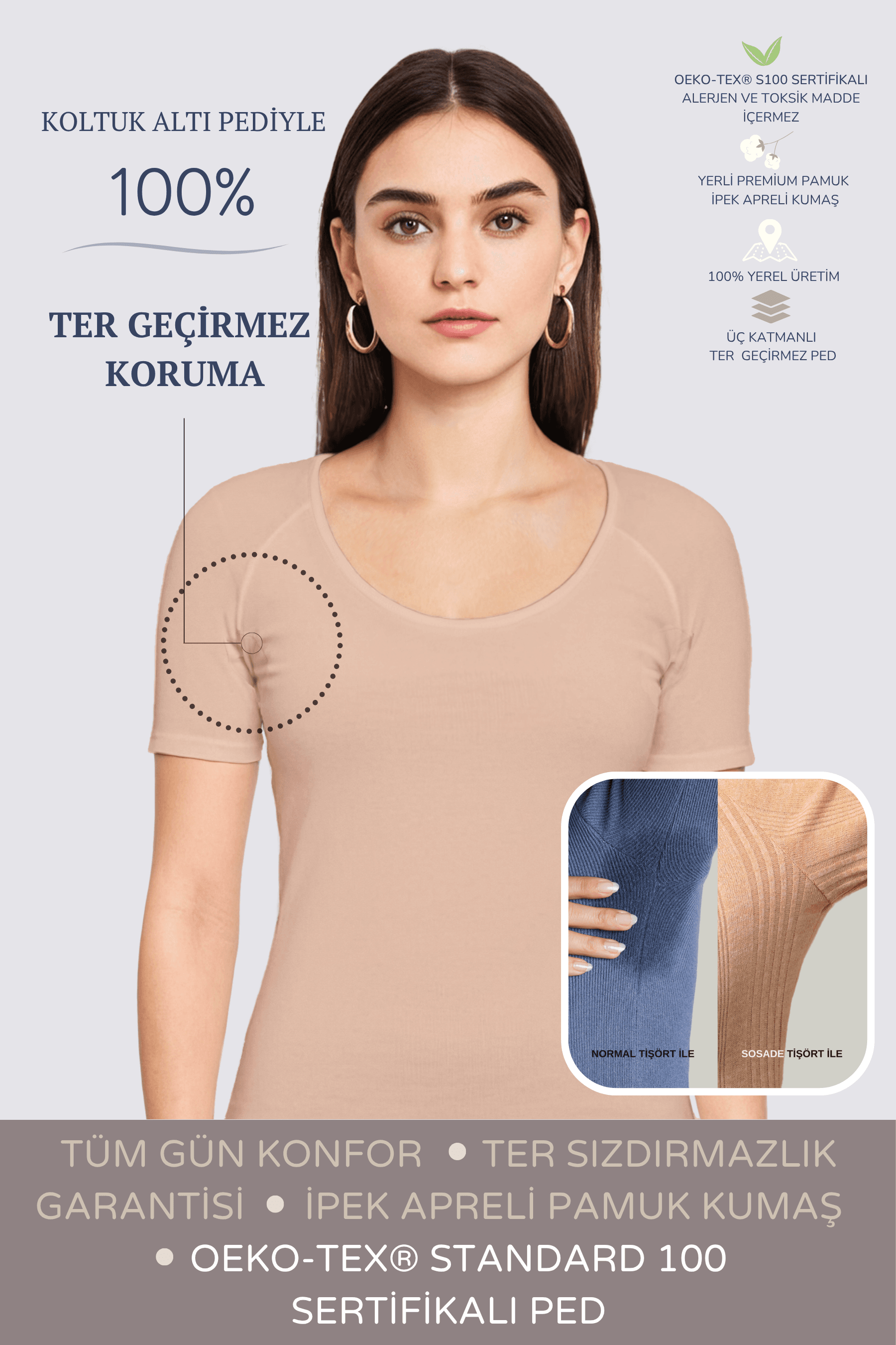 Kadın Basic Tişört · Dar Kesim - Ten Rengi