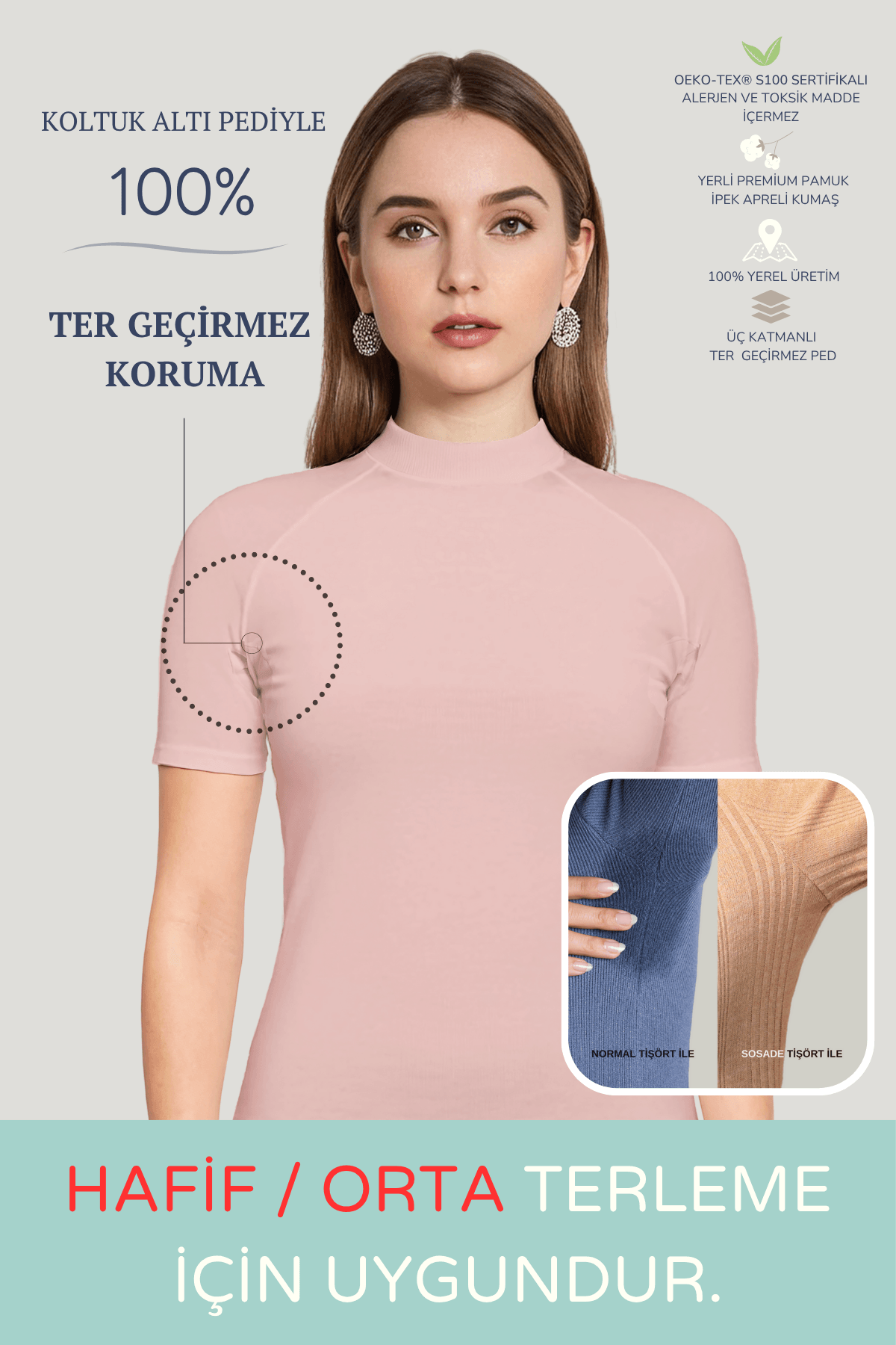 Yarım Balıkçı Yaka Tişört · Dar Kesim - Gül Kurusu