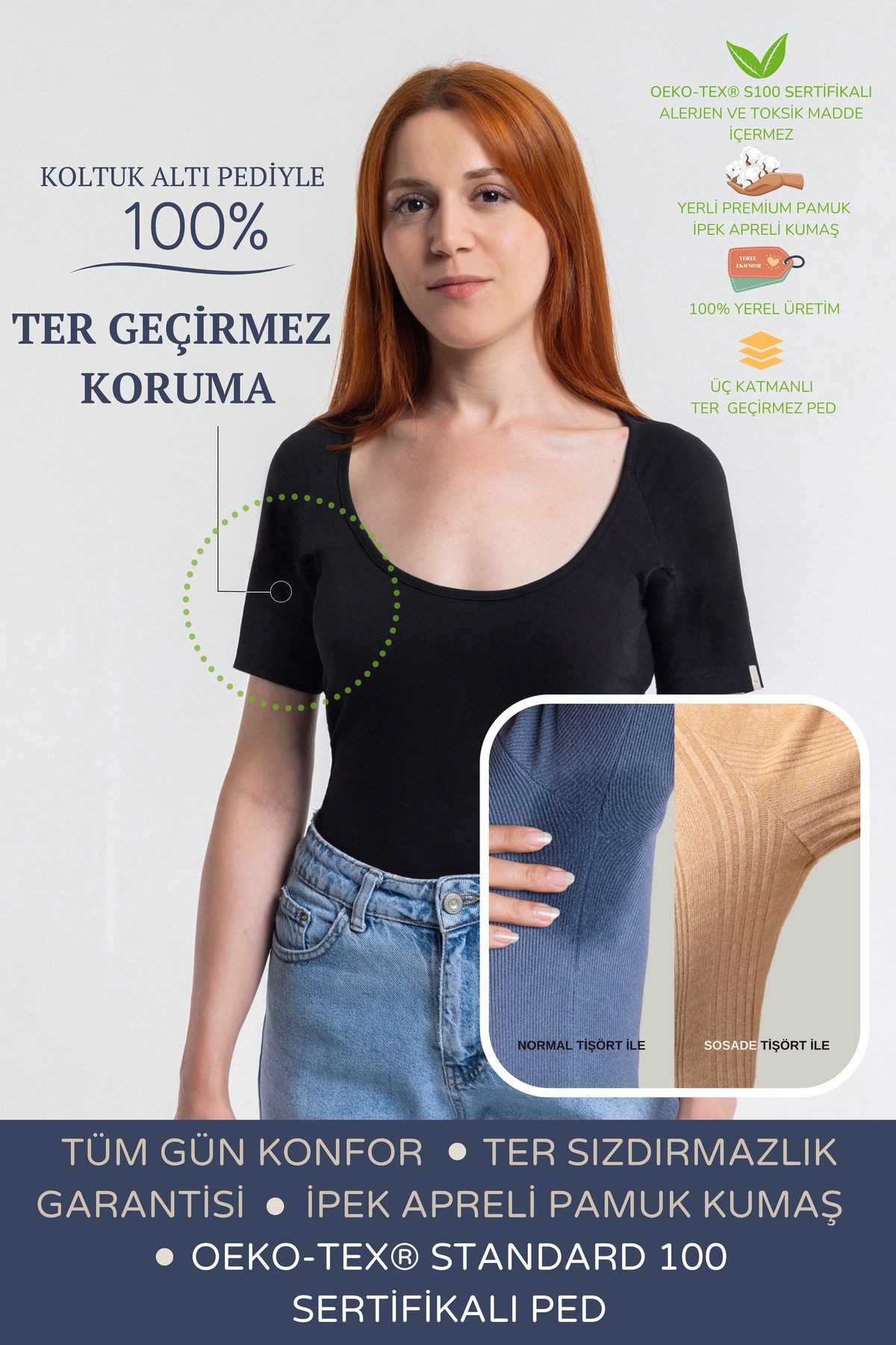 Geniş Yaka Tişört · Dar Kesim - Siyah