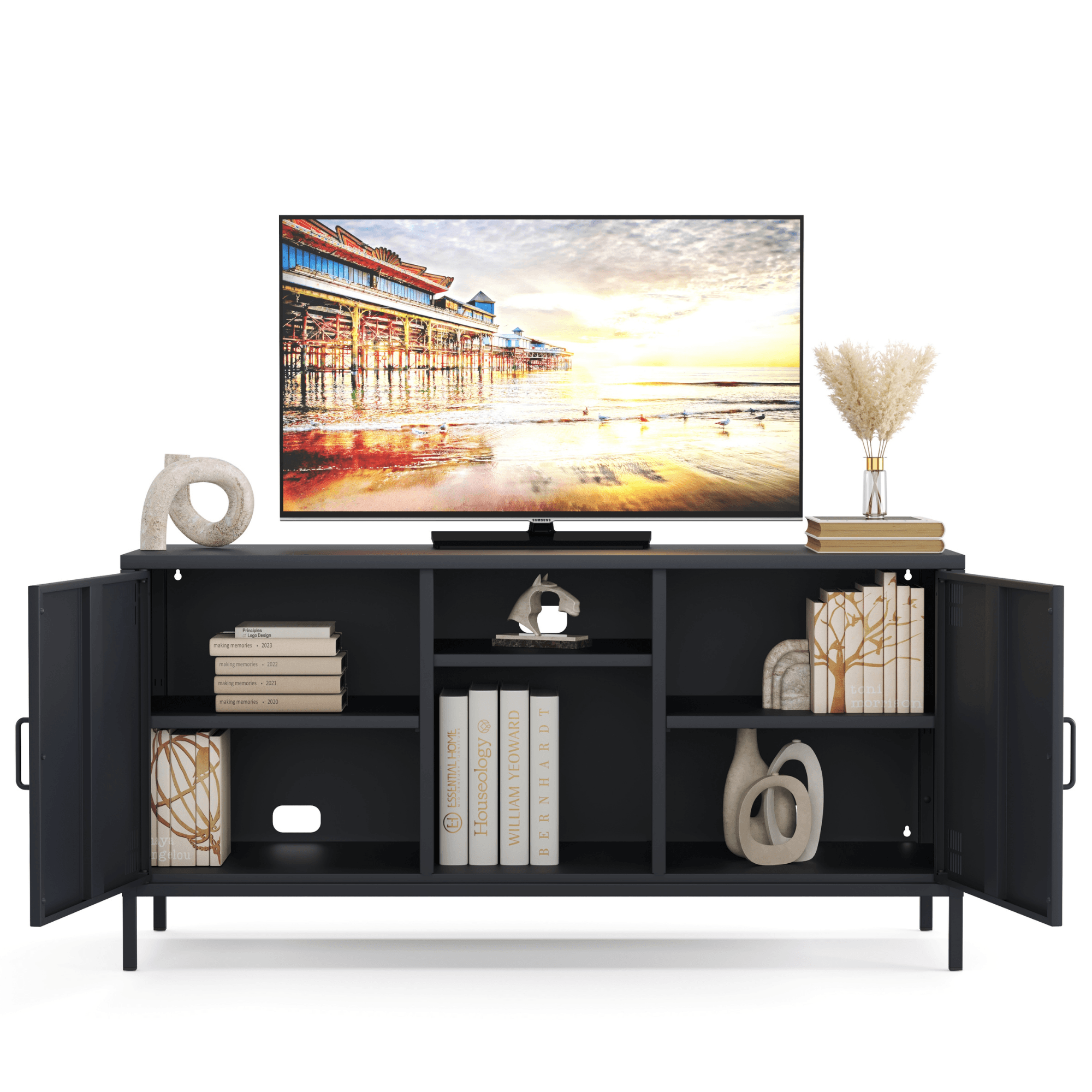 Pera Tv Ünitesi, Tv Dolabı,2 Kapaklı, Açık Raflı 130,50 x 40 x 64,50 cm - 9 Renk Seçeneği Bulunmaktadır