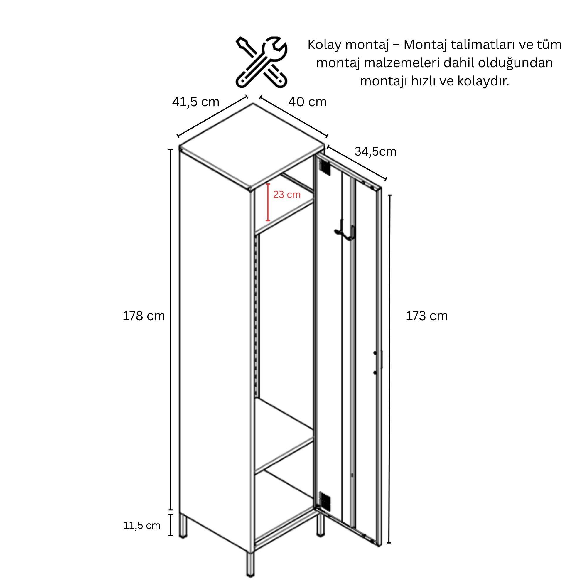 Pera Metal Elbise Dolabı, Soyunma Dolabı, Tek Kapılı, 41,50 x 40 x 189,50 cm - 9 Renk Seçeneği Bulunmaktadır
