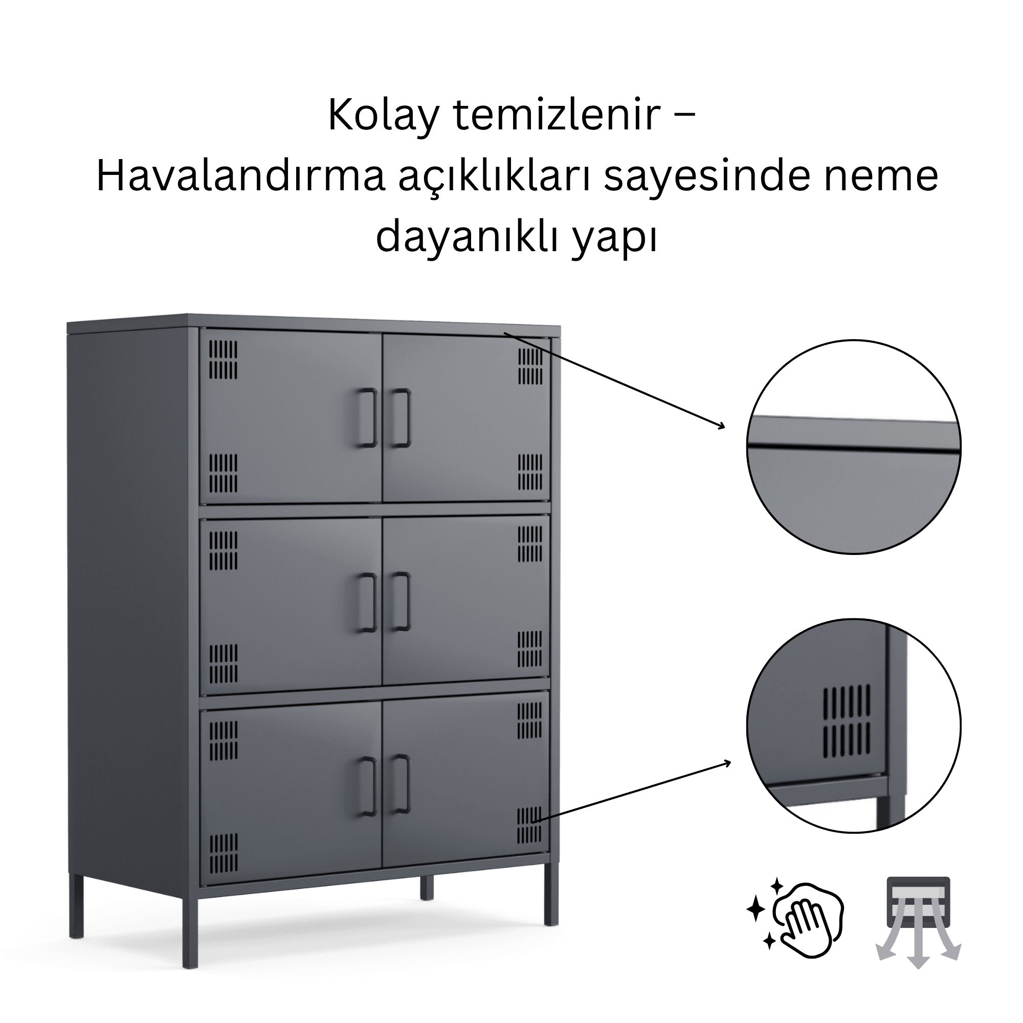 Pera Metal Çok Gözlü Dolap, 6 Kapaklı 80,50 x 40 x 109,50 cm - 9 Renk Seçeneği Bulunmaktadır