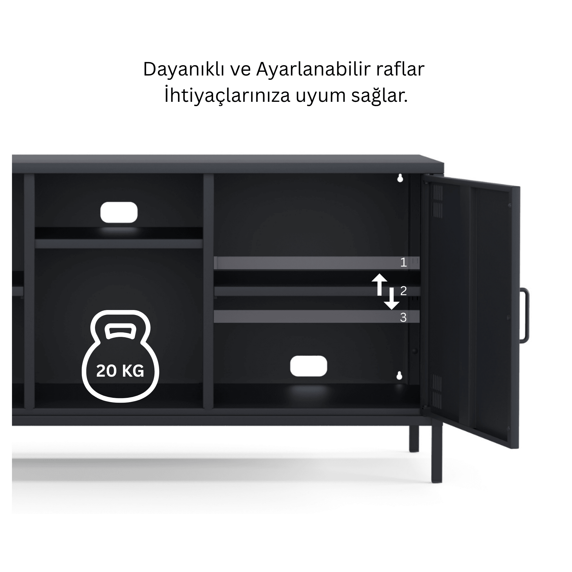Pera Tv Ünitesi, Tv Dolabı,2 Kapaklı, Açık Raflı 130,50 x 40 x 64,50 cm - 9 Renk Seçeneği Bulunmaktadır