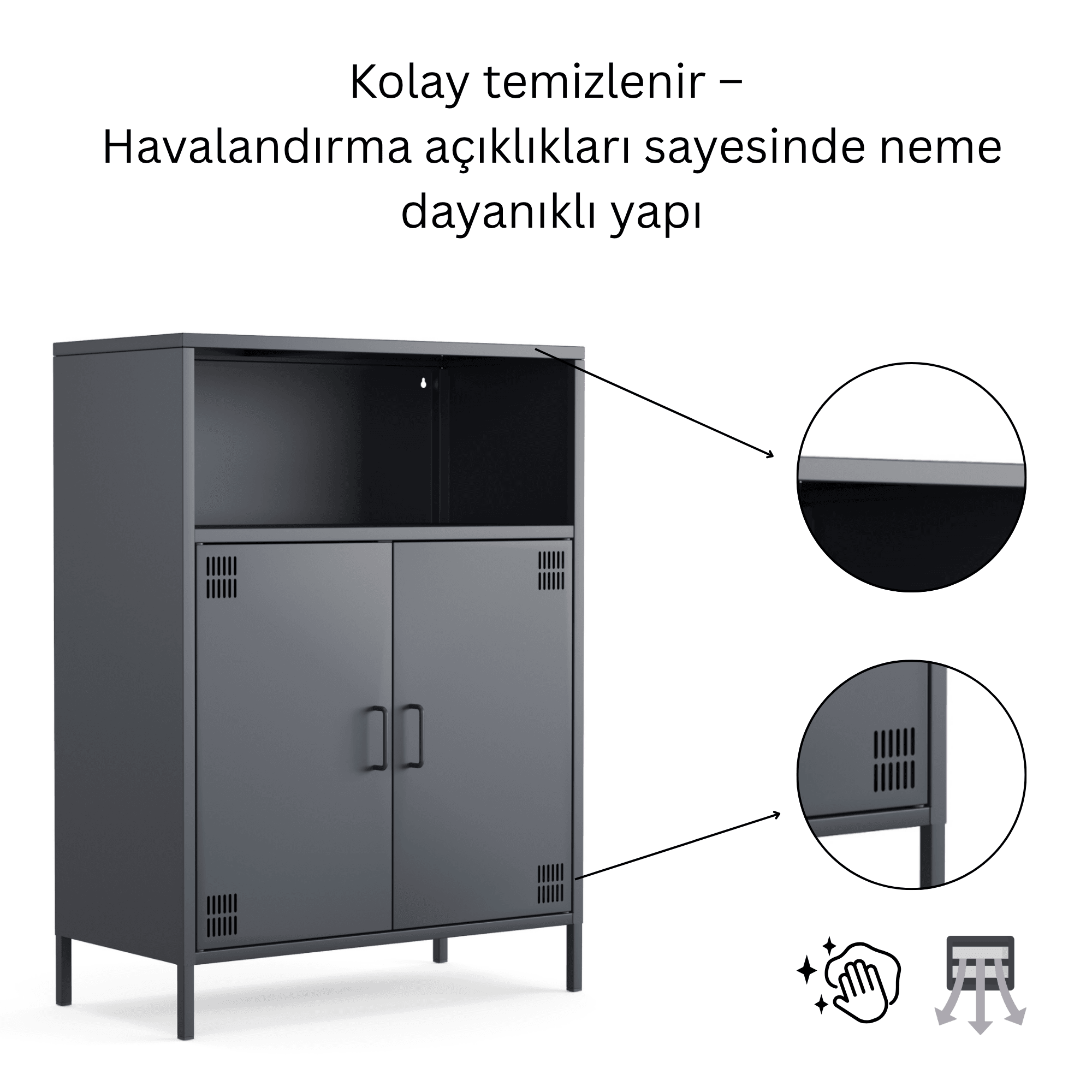 Pera Metal Dolap 2 Kapılı, Açık Raflı 80,50 x 40 x 109,50 cm - 9 Renk Seçeneği Bulunmaktadır