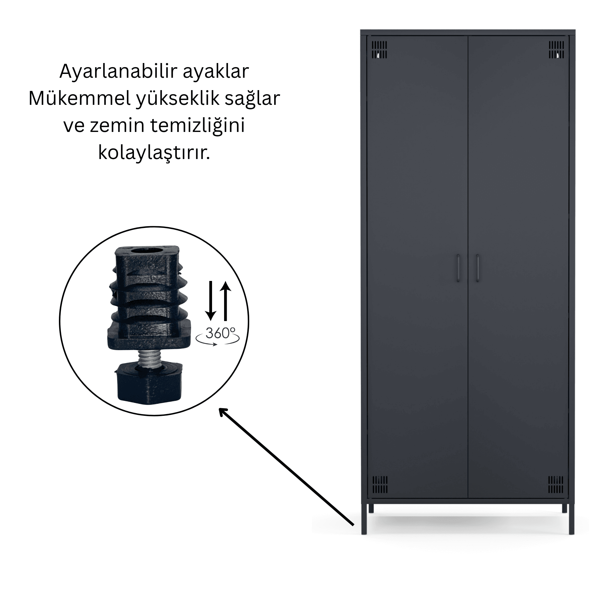 Pera Metal Elbise Dolabı, Soyunma Dolabı, İki Kapılı, 80,50 x 50 x 189,50 cm - 9 Renk Seçeneği Bulunmaktadır