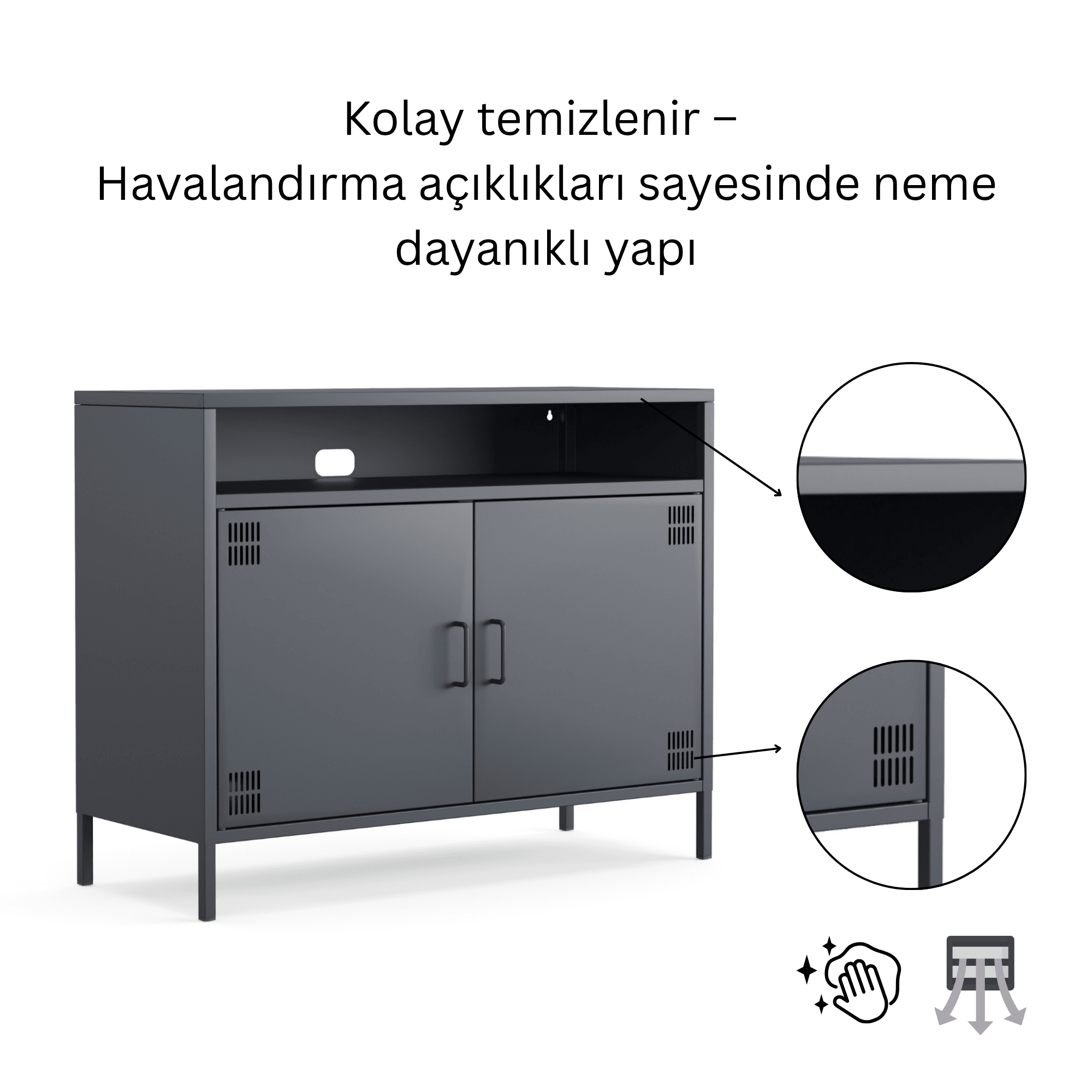 Pera Tv Ünitesi, Tv Dolabı,2 Kapaklı, Açık Raflı 100,50 x 40 x 79,50 cm - 9 Renk Seçeneği Bulunmaktadır