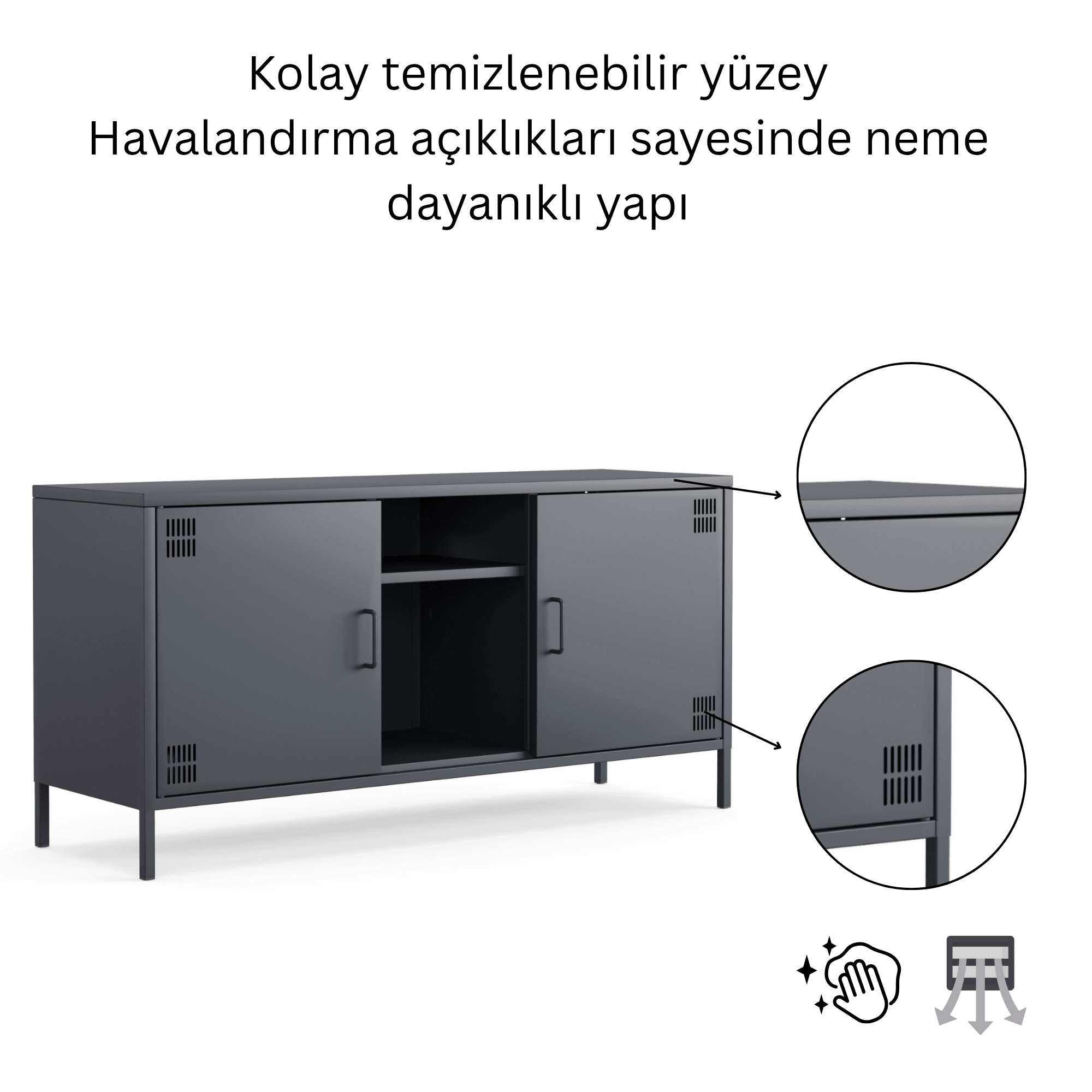 Pera Tv Ünitesi, Tv Dolabı,2 Kapaklı, Açık Raflı 130,50 x 40 x 64,50 cm - 9 Renk Seçeneği Bulunmaktadır
