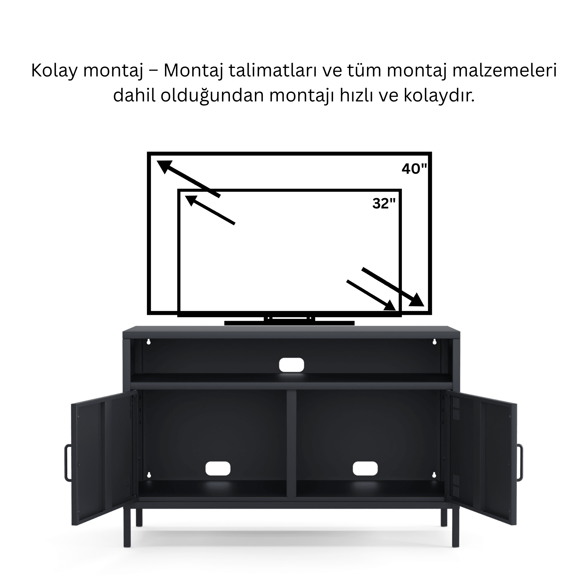 Pera Tv Ünitesi, Tv Dolabı,2 Kapaklı, Açık Raflı 100,50 x 40 x 64,50 cm - 9 Renk Seçeneği Bulunmaktadır