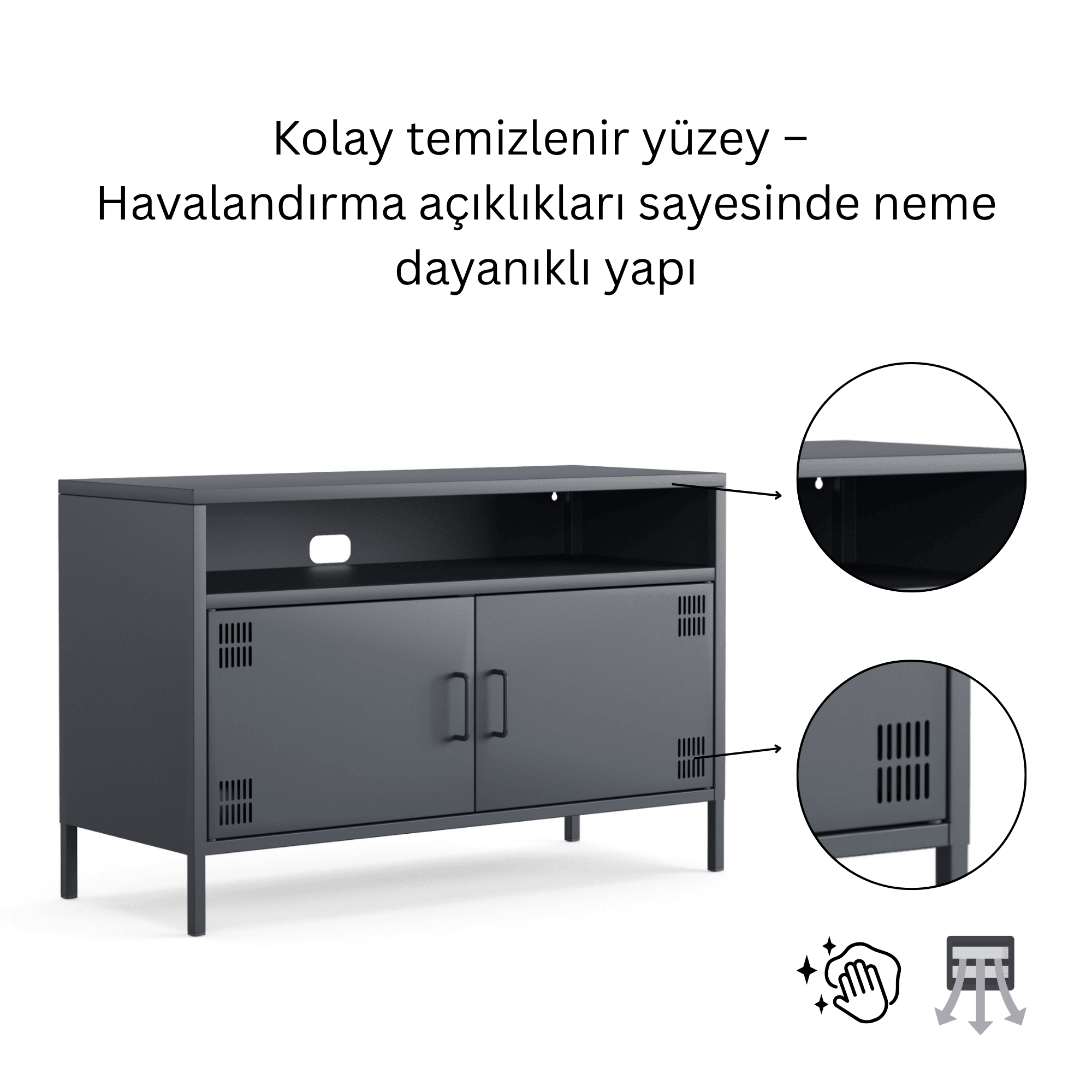 Pera Tv Ünitesi, Tv Dolabı,2 Kapaklı, Açık Raflı 100,50 x 40 x 64,50 cm - 9 Renk Seçeneği Bulunmaktadır