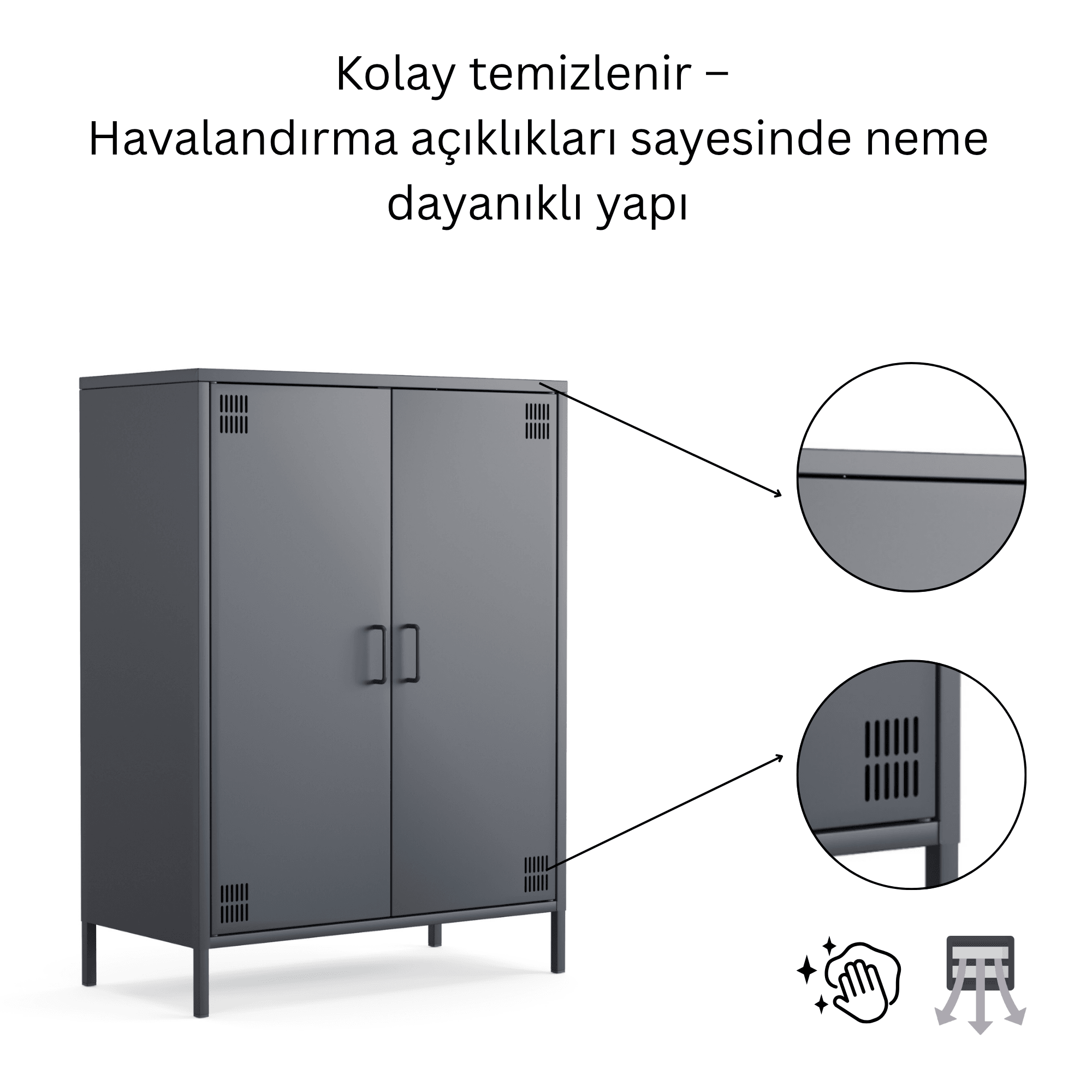 Pera Metal Dolap 2 Kapılı 80,50 x 40 x 109,50 cm - 9 Renk Seçeneği Bulunmaktadır