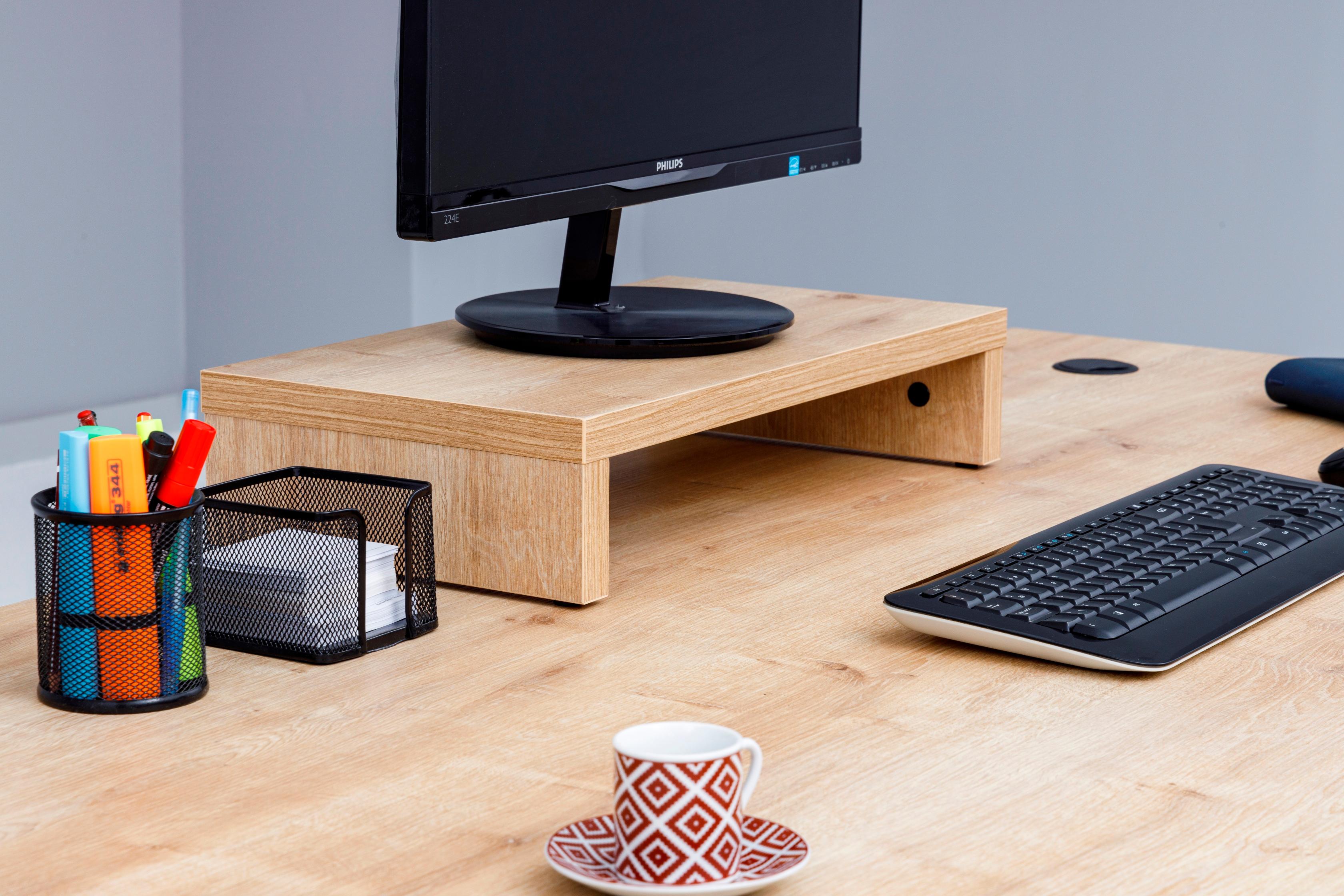 Furni24 Monitör Standı Ahşap, Dizüstü Bilgisayar Standı, Ekran Standı, Ahşap Yükseltme Standı, 50x27x10.5h - Safir Meşe