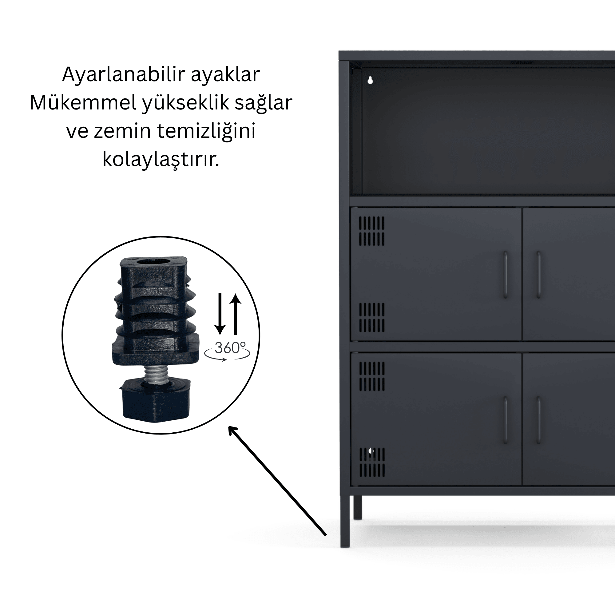 Pera Metal Çok Gözlü Dolap, 4 Kapaklı, Açık Raflı 80,50 x 40 x 109,50 cm - 9 Renk Seçeneği Bulunmaktadır
