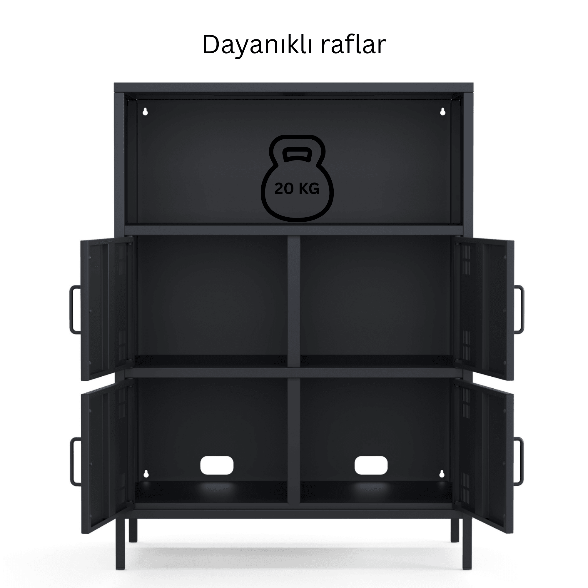 Pera Metal Çok Gözlü Dolap, 4 Kapaklı, Açık Raflı 80,50 x 40 x 109,50 cm - 9 Renk Seçeneği Bulunmaktadır