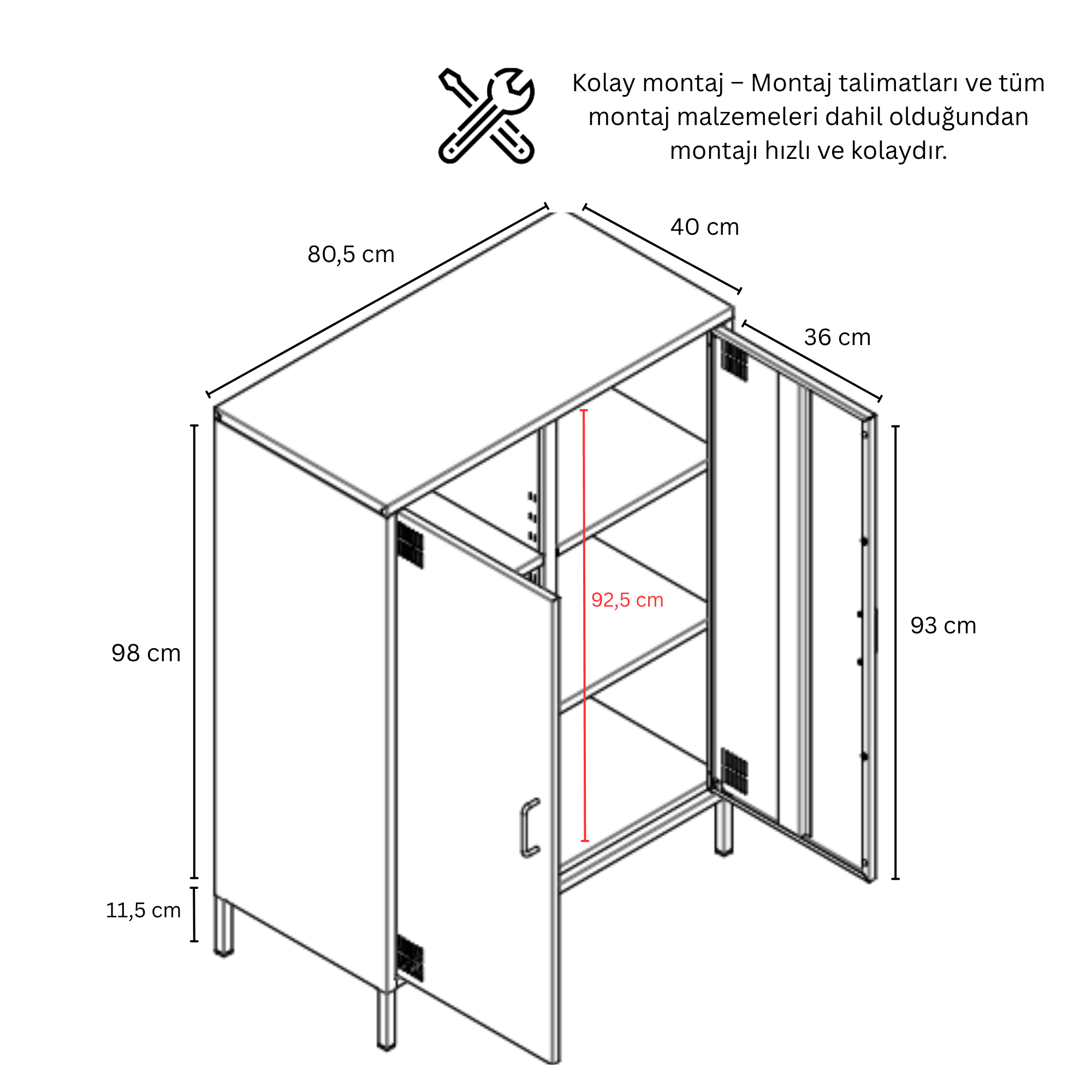 Pera Metal Dolap 2 Kapılı 80,50 x 40 x 109,50 cm - 9 Renk Seçeneği Bulunmaktadır