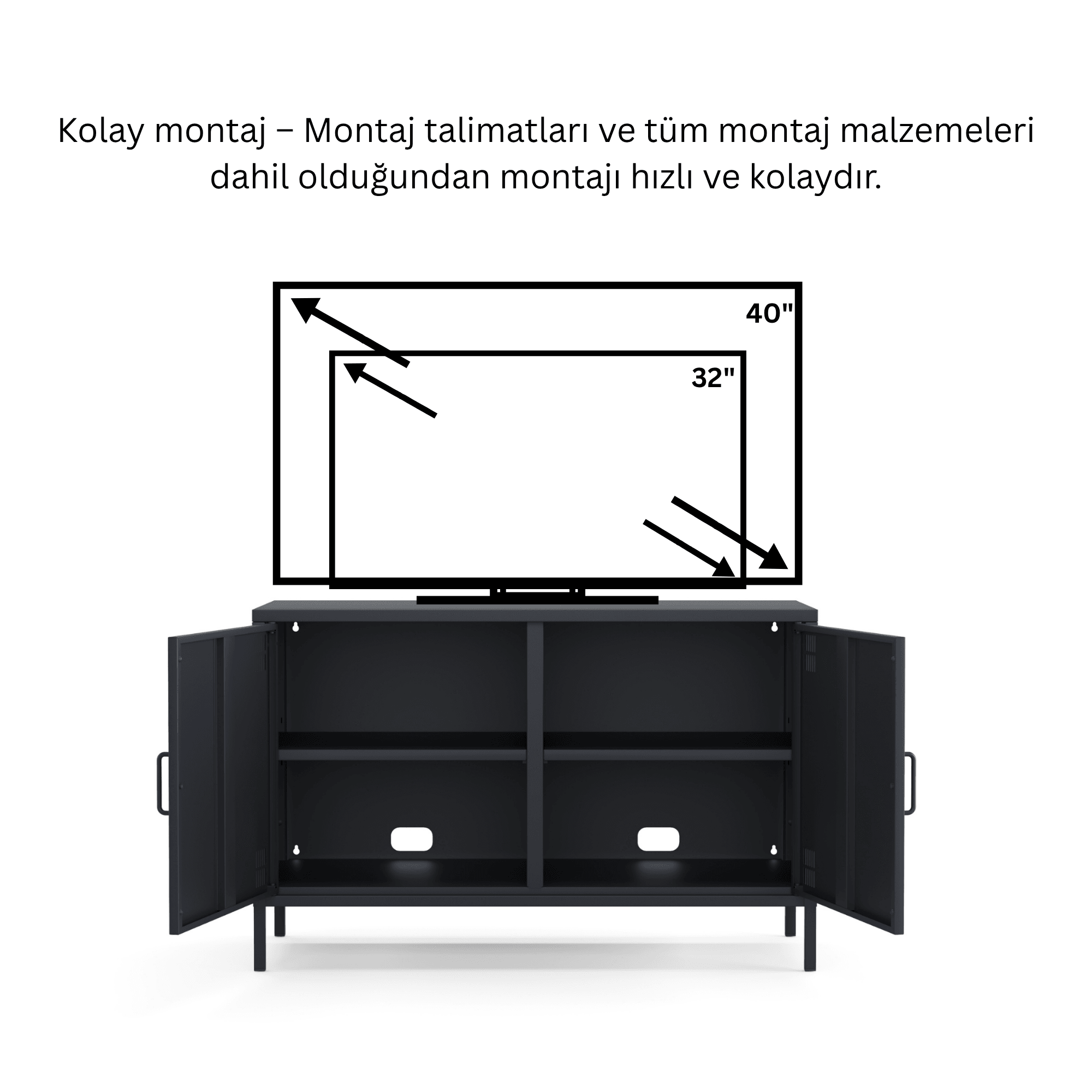 Pera Tv Ünitesi, Tv Dolabı,2 Kapaklı Dolap 100,50 x 40 x 64,50 cm - 9 Renk Seçeneği Bulunmaktadır
