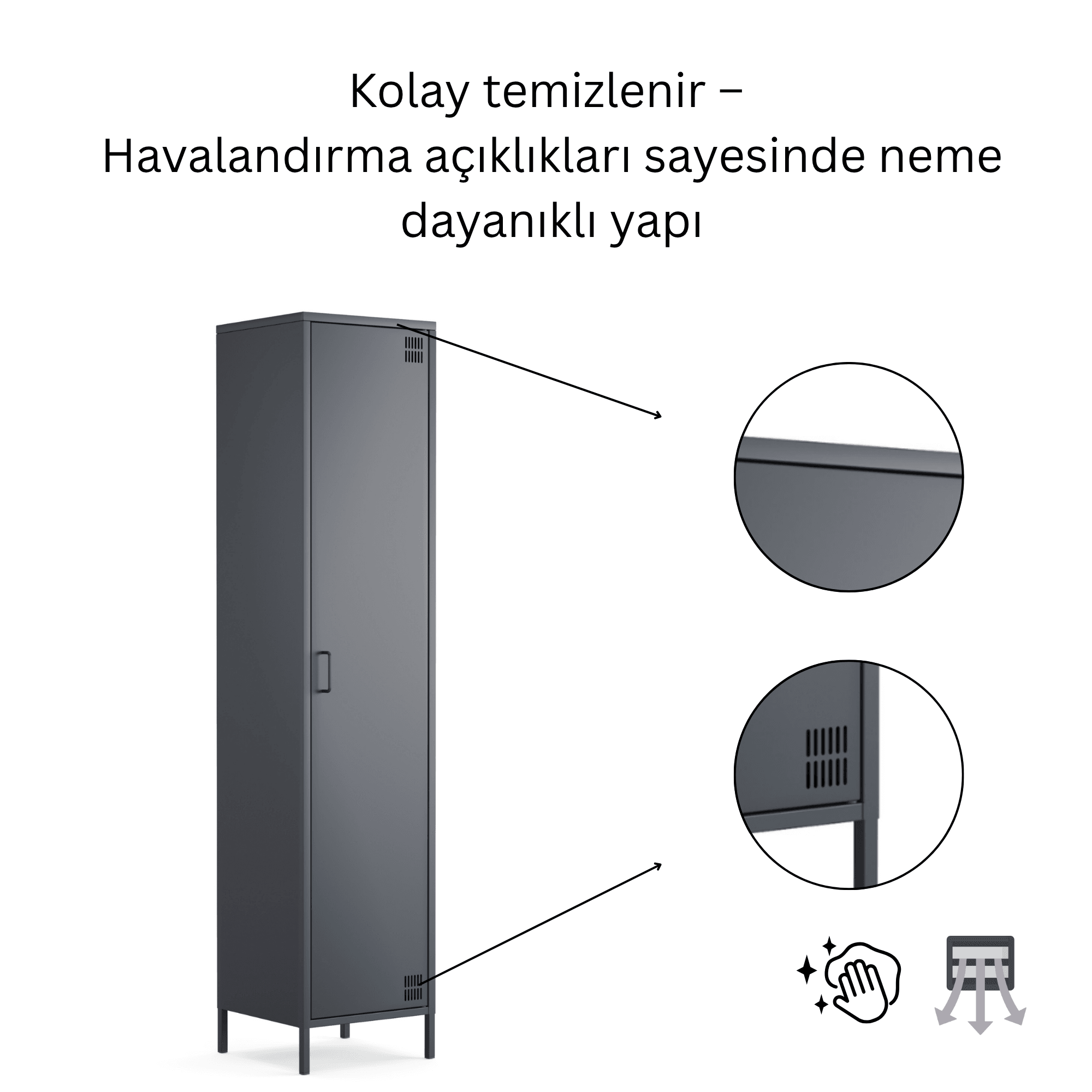 Pera Metal Elbise Dolabı, Soyunma Dolabı, Tek Kapılı, 41,50 x 40 x 189,50 cm - 9 Renk Seçeneği Bulunmaktadır
