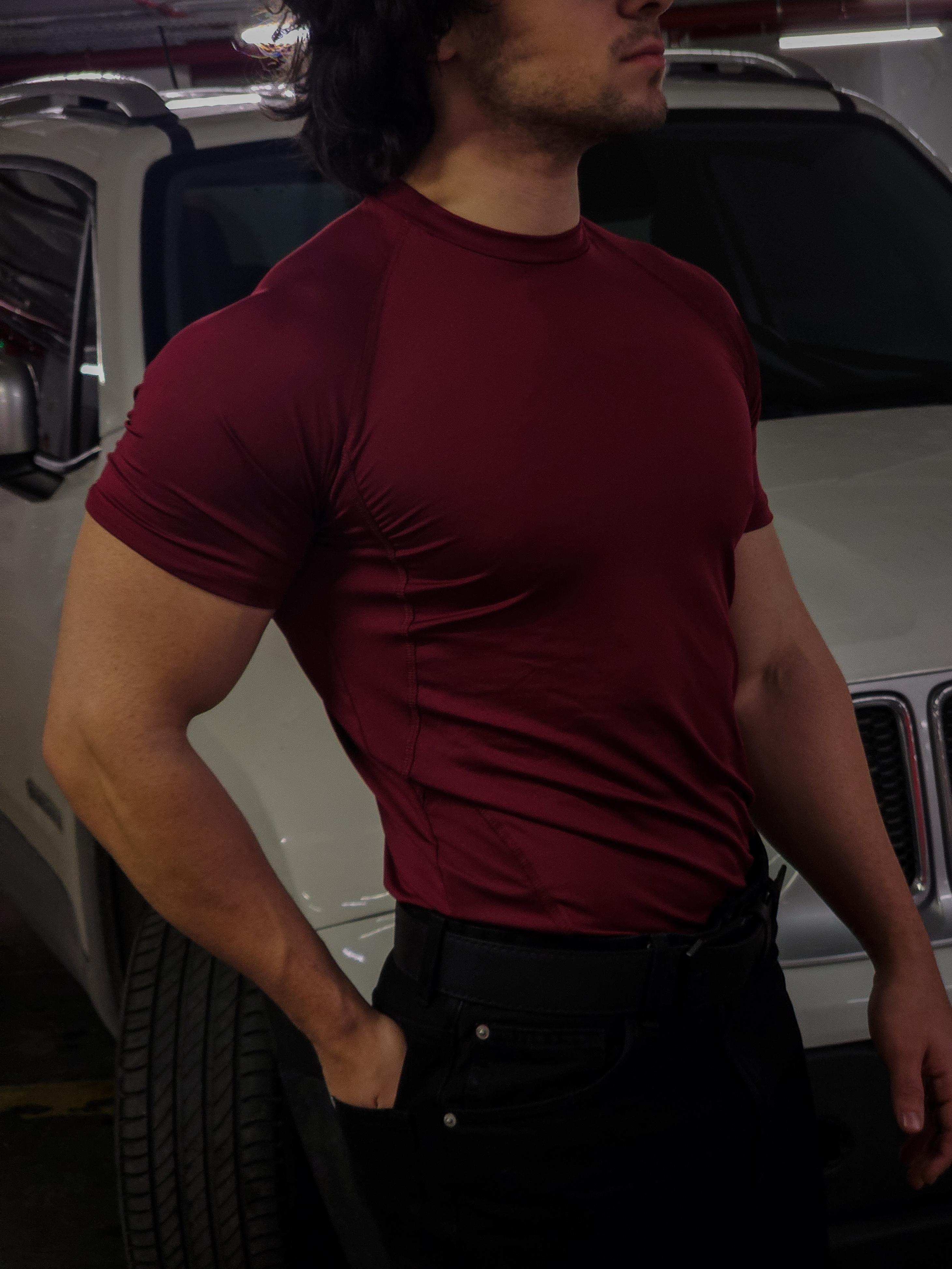 Kısa Kol Basic Compression Tshirt - Bordo