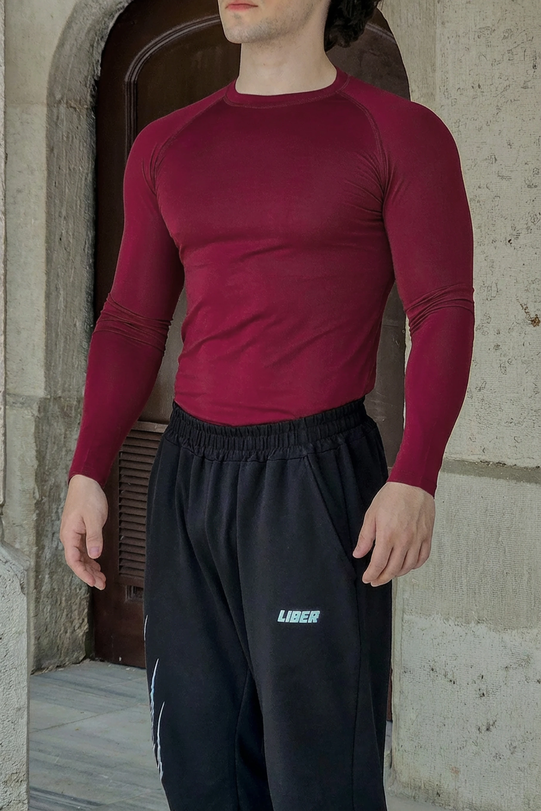 Uzun Kollu Basic Compression Tshirt - Bordo