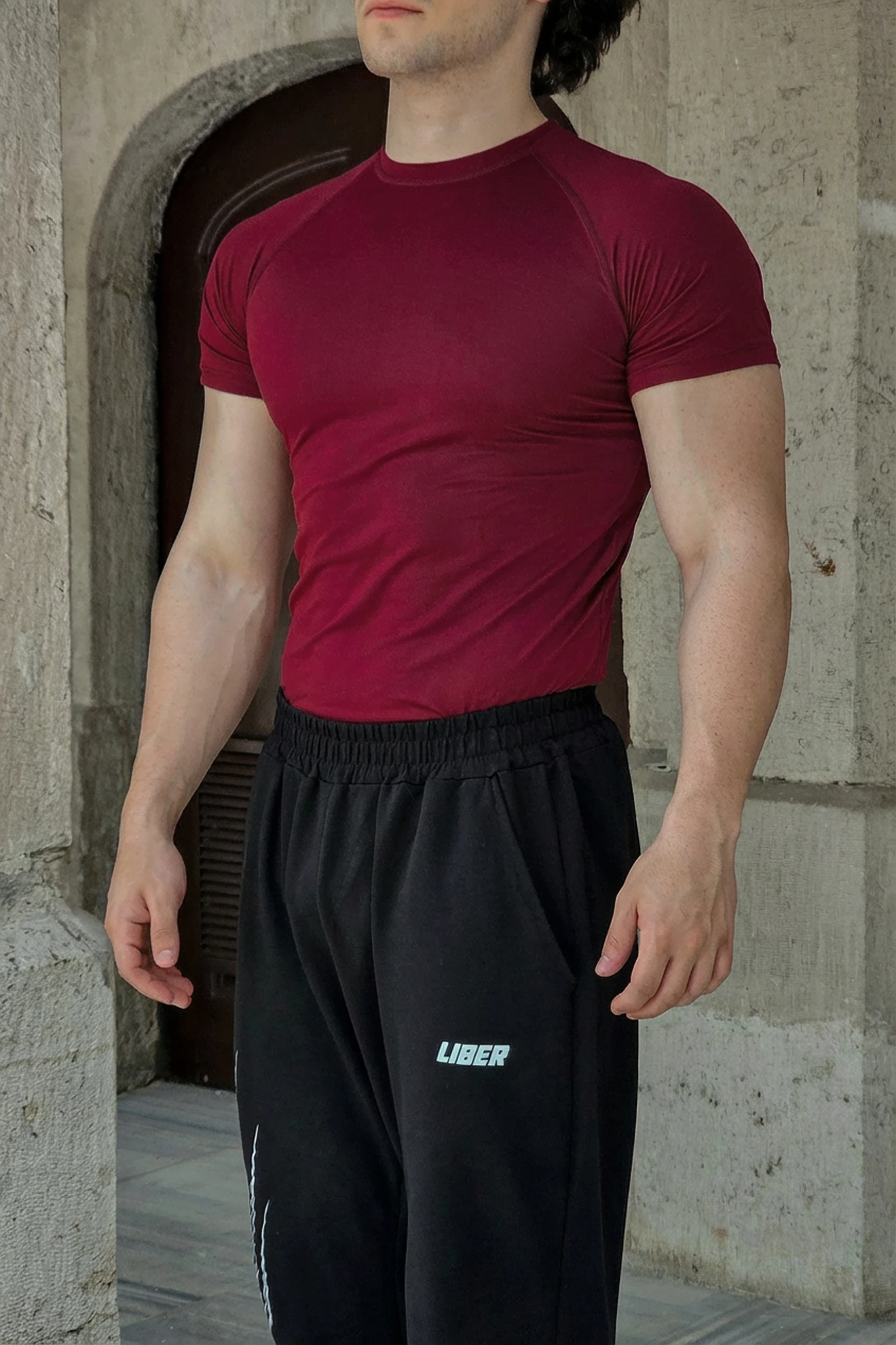 Kısa Kol Basic Compression Tshirt - Bordo