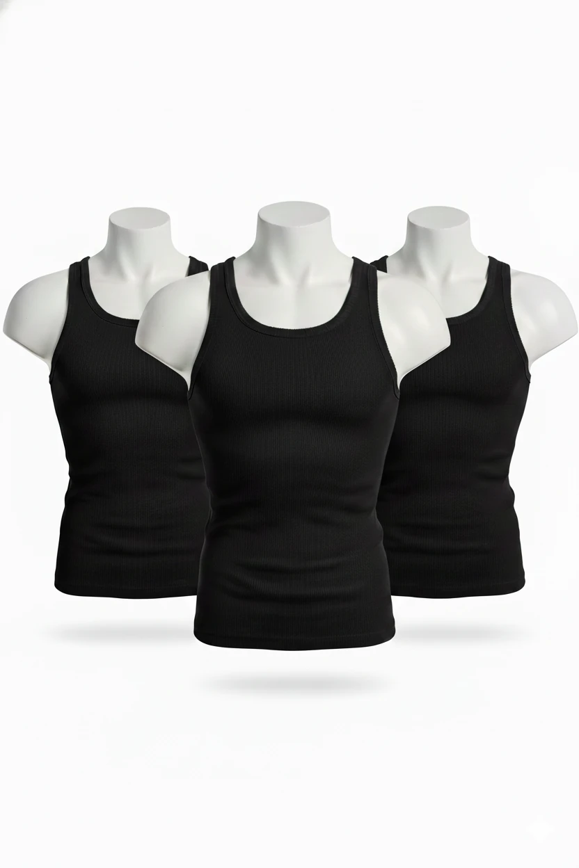 Sporcu Kesim Fitilli Atlet - 3'lü Ekonomik Paket - Siyah