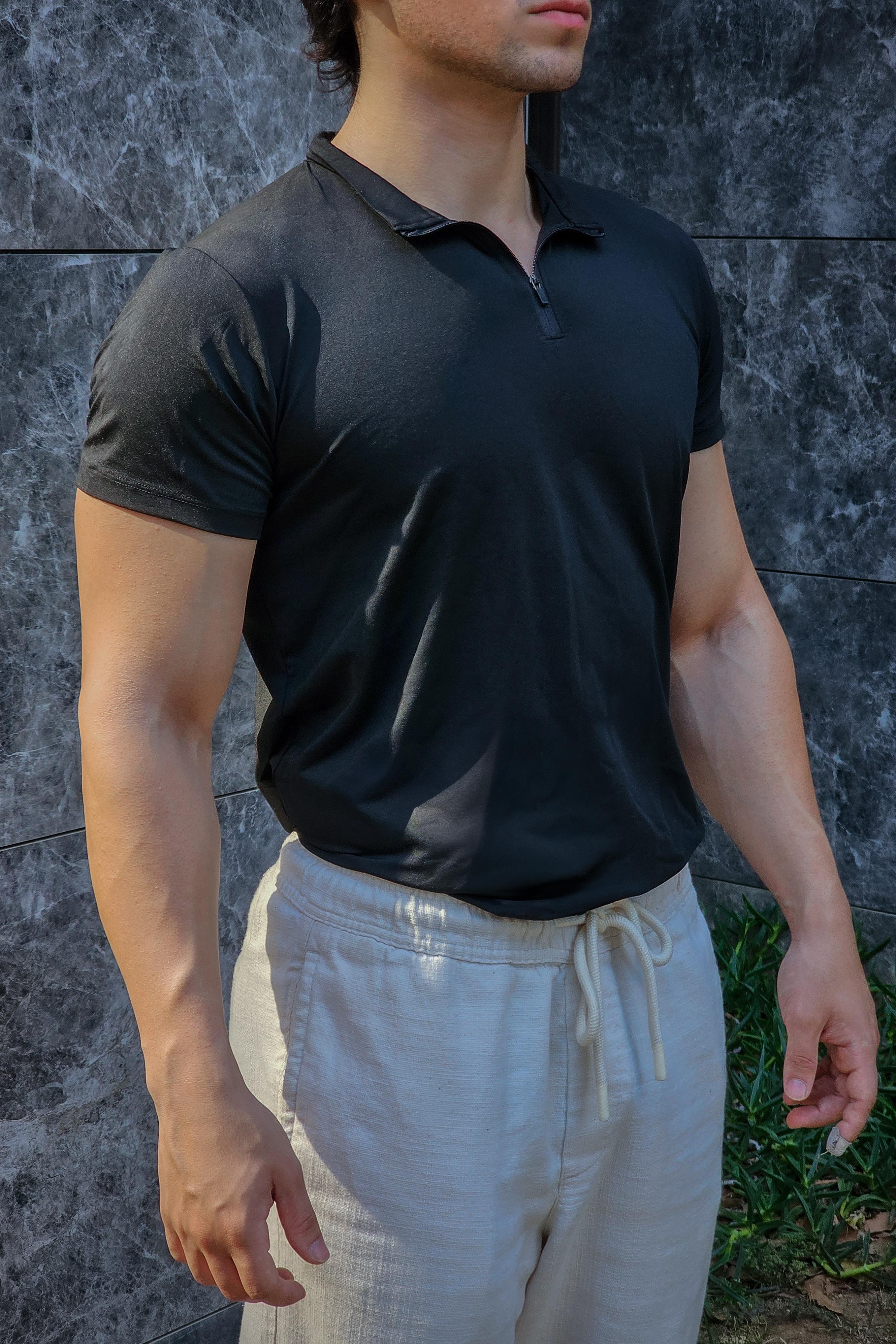 Basic Zipli Polo Yaka Fit T-shirt