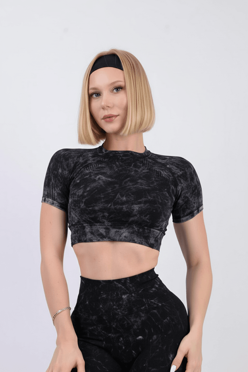 Yıkama Detaylı Spor Crop - Raven