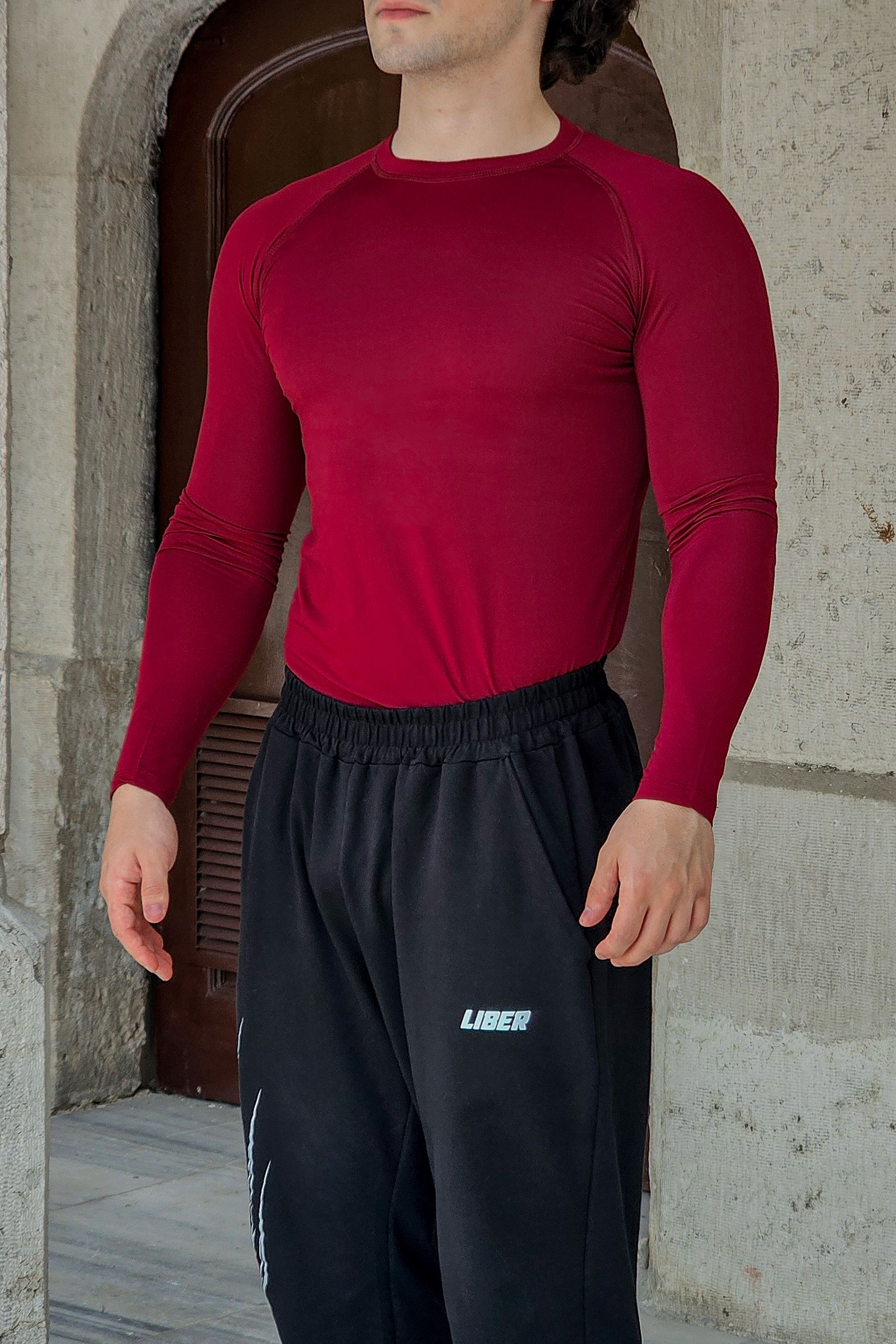 Uzun Kollu Basic Compression Tshirt - Bordo