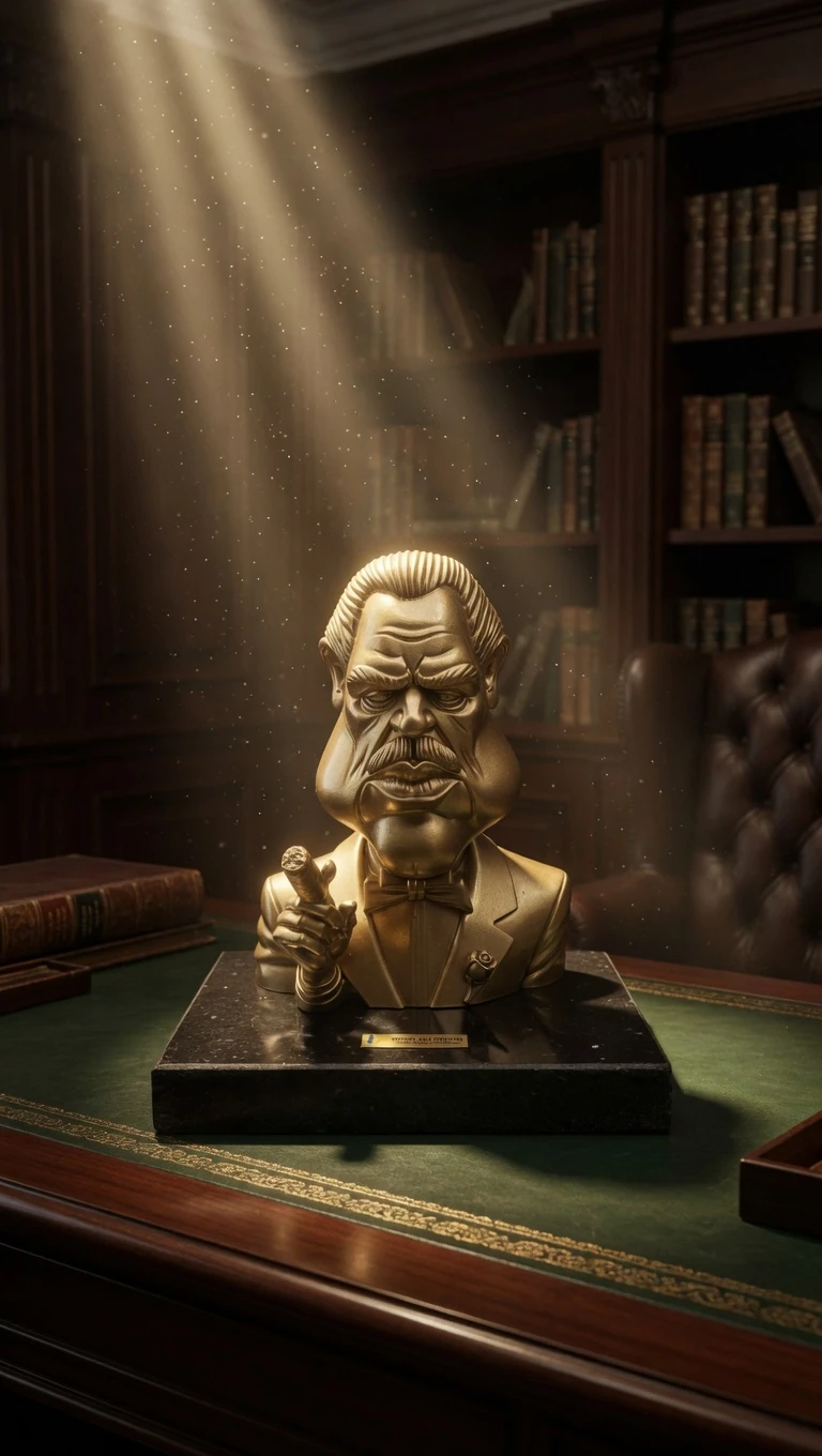 DON VITO ENJOYING HIS CIGAR QUARTZ SCULPTURE GOLD EDITION 
