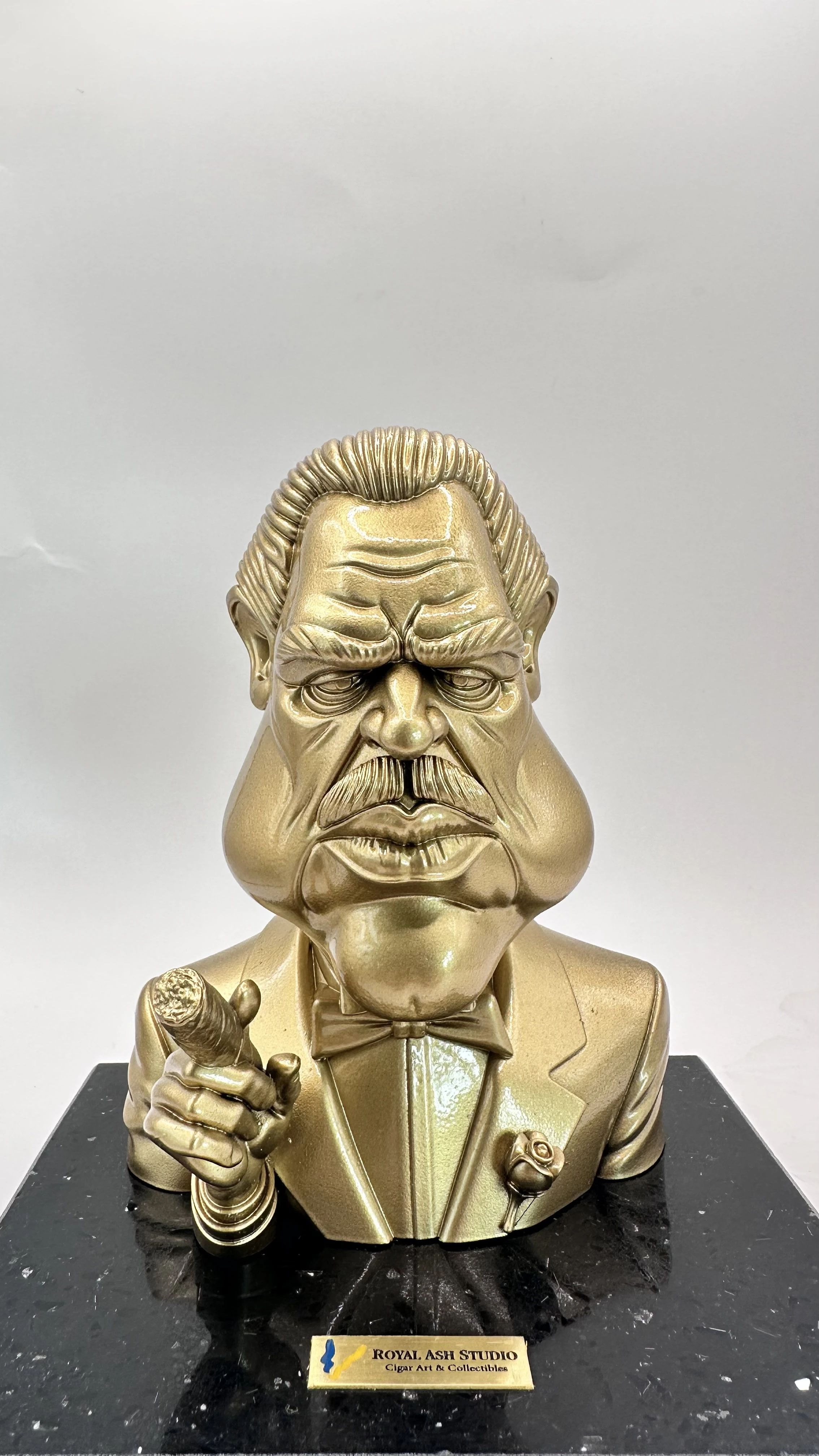 DON VITO ENJOYING HIS CIGAR QUARTZ SCULPTURE GOLD EDITION 