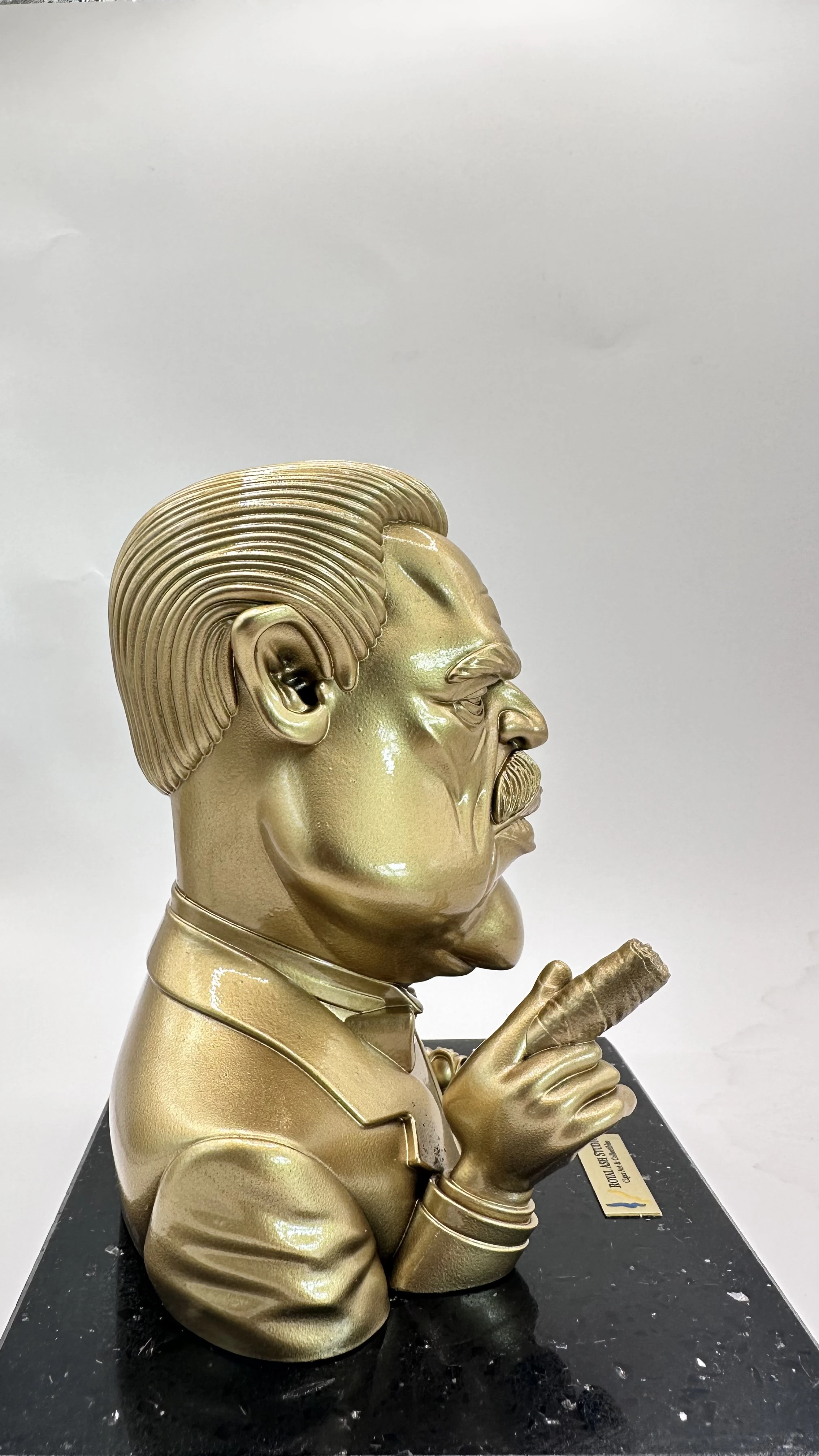 DON VITO ENJOYING HIS CIGAR QUARTZ SCULPTURE GOLD EDITION 