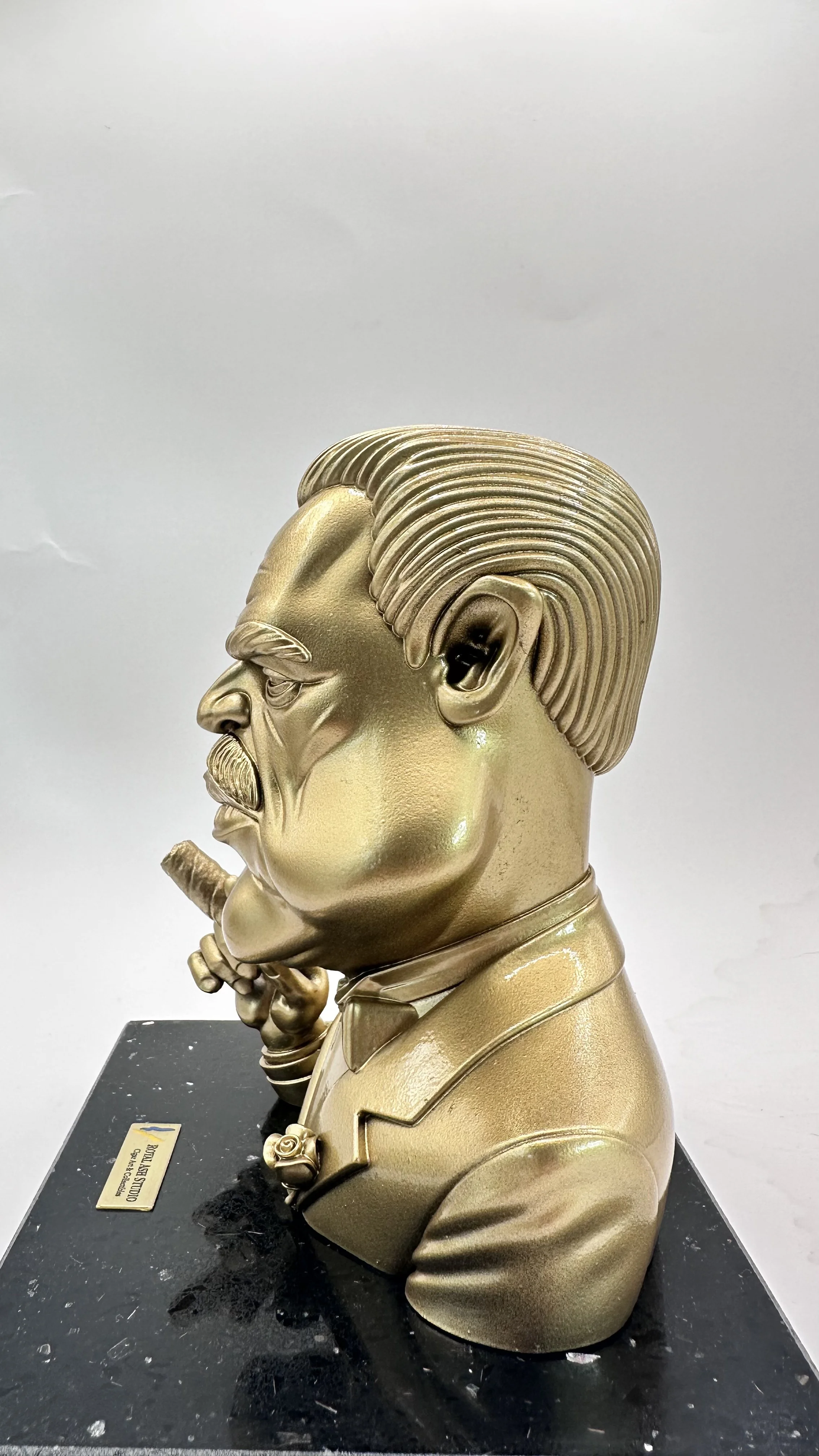 DON VITO ENJOYING HIS CIGAR QUARTZ SCULPTURE GOLD EDITION 