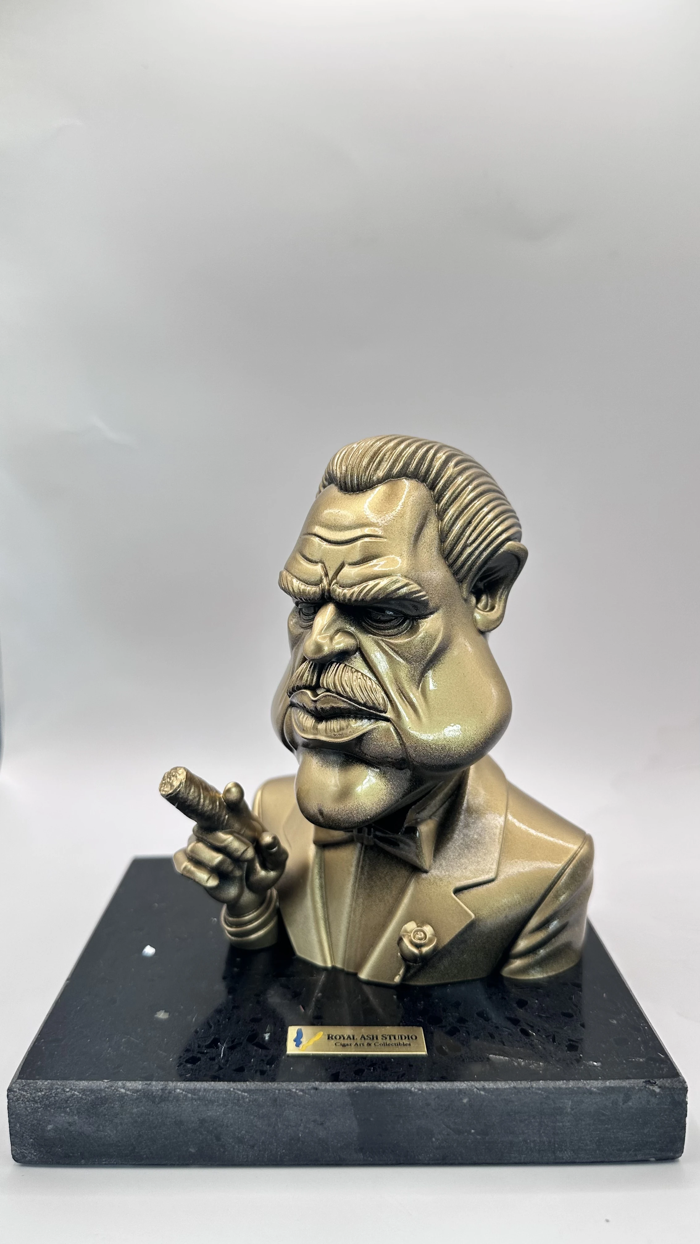 DON VITO ENJOYING HIS CIGAR QUARTZ SCULPTURE BRONZE EDITION 
