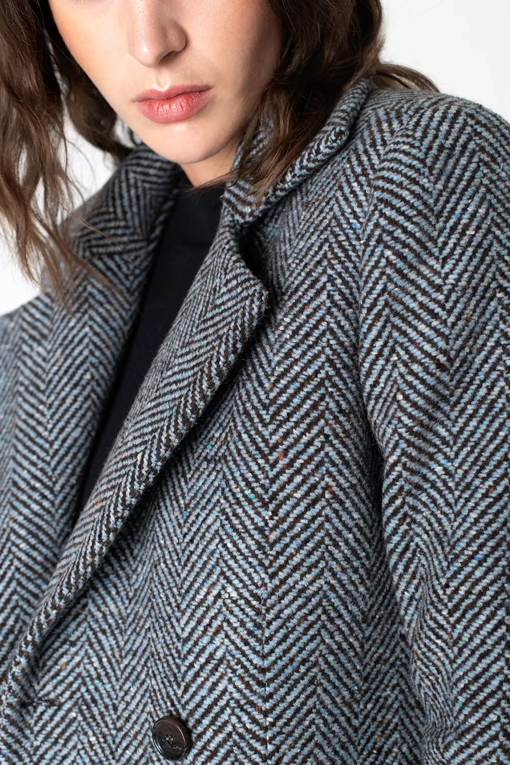 Adele Herringbone Coat - Baby Blue