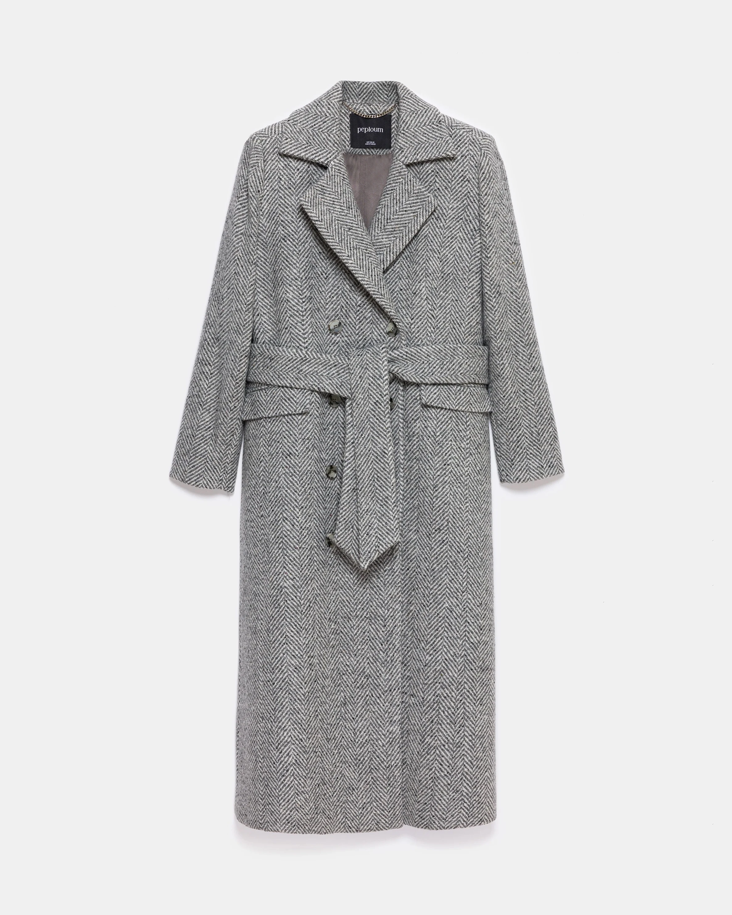 Adele Herringbone Coat - Cool Grey