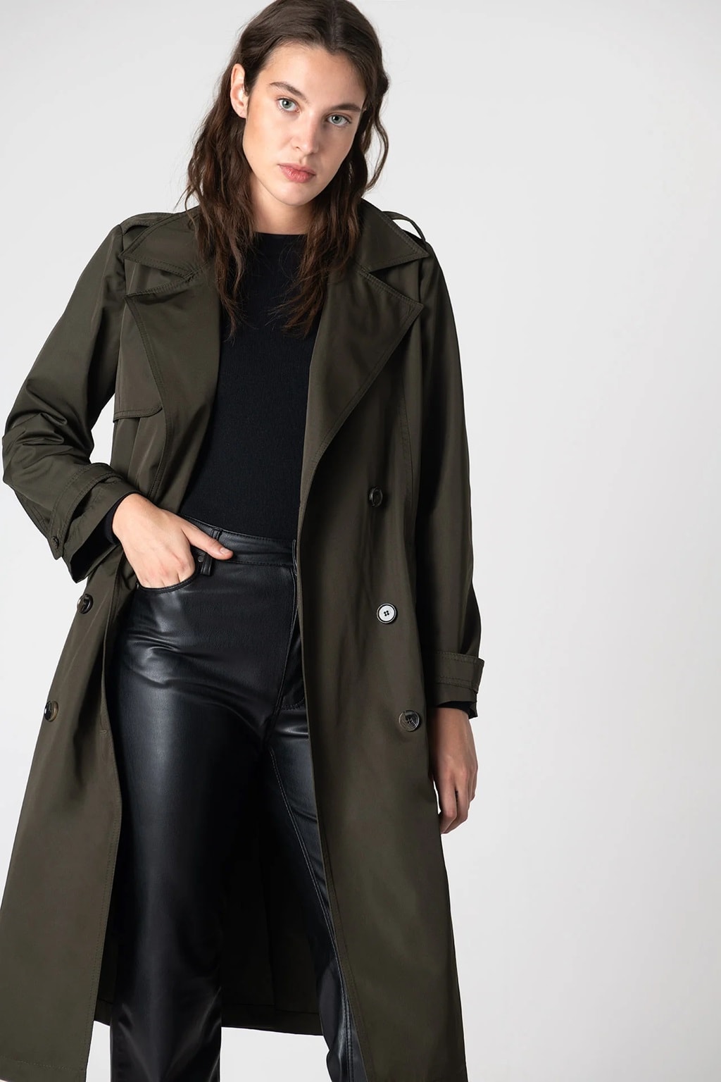 Beatrice Asymmetric Piece Trenchcoat - Khaki Green