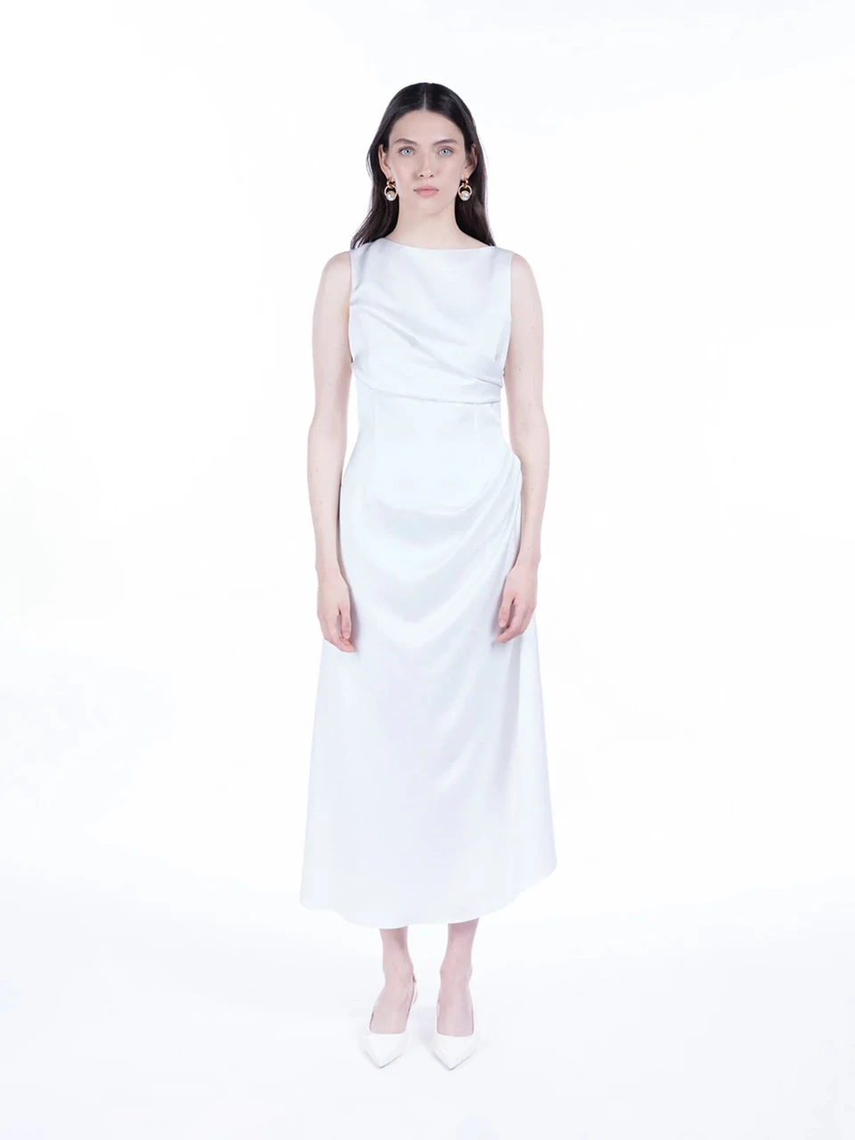Amor Drapped Sateen Dress - Pearl White