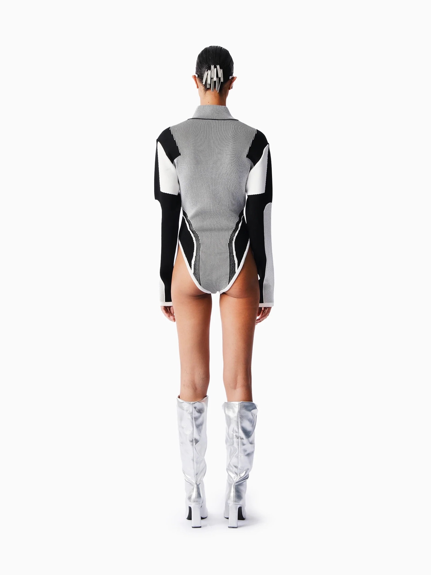 KNTLGY High Neck Stripped Bodysuit