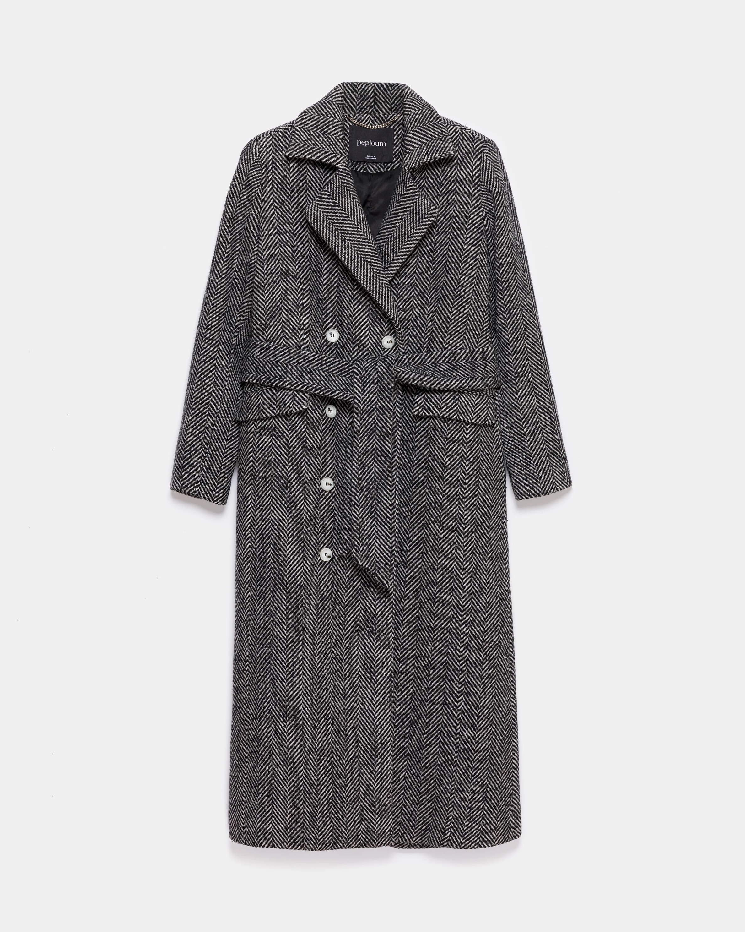 Adele Herringbone Coat - Black