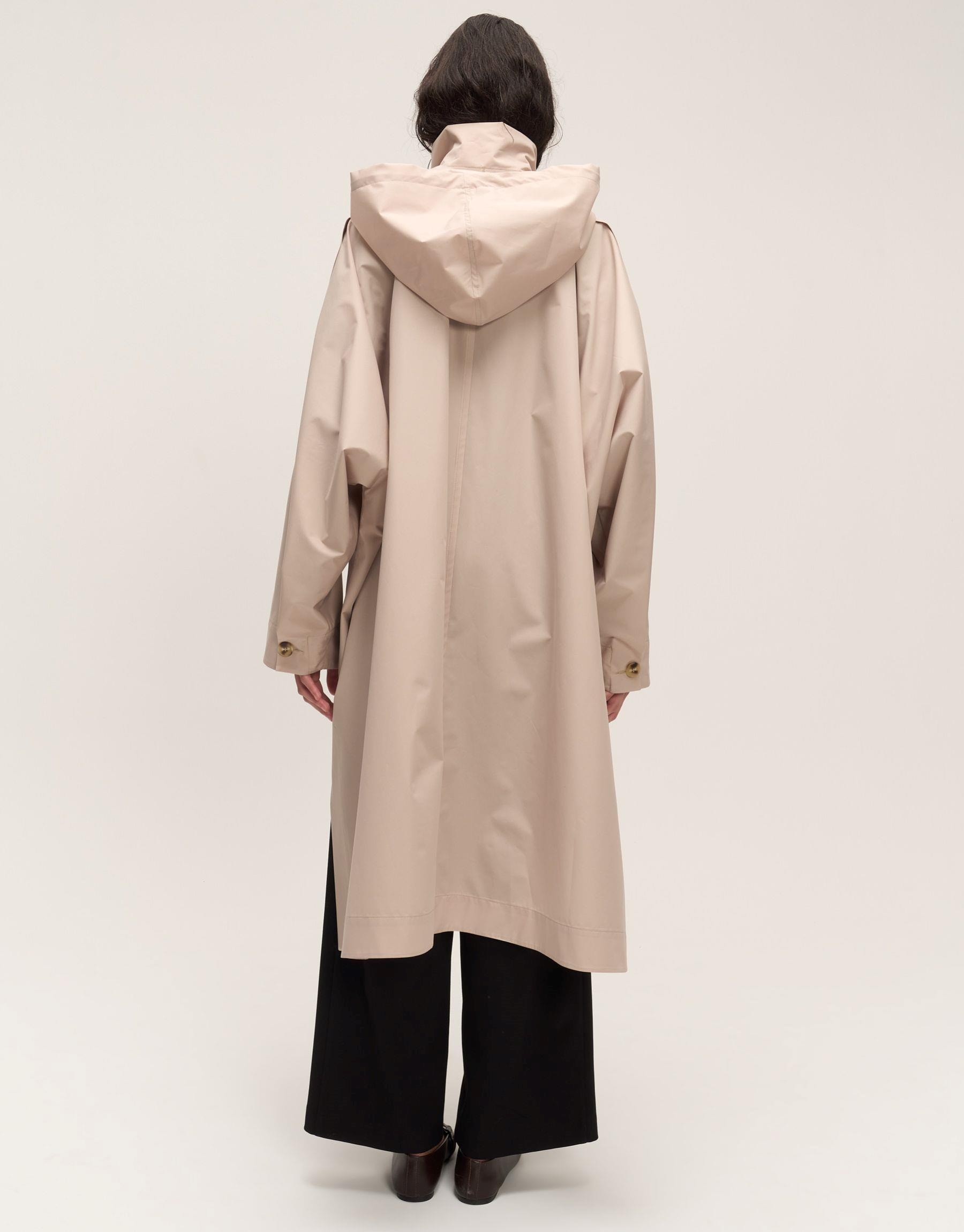 Kapüşonlu Oversize Yağmurluk Bej