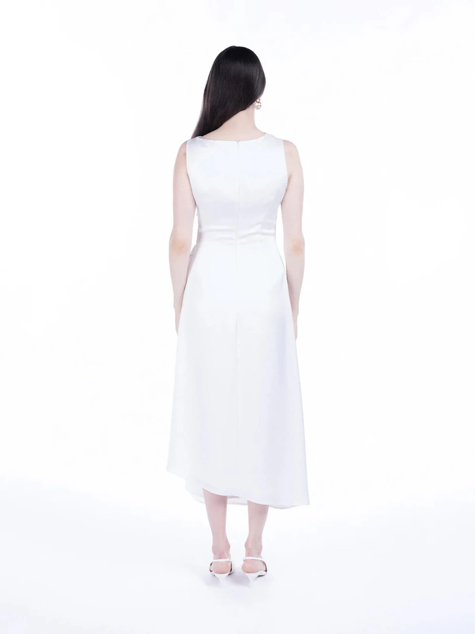 Amor Drapped Sateen Dress - Pearl White