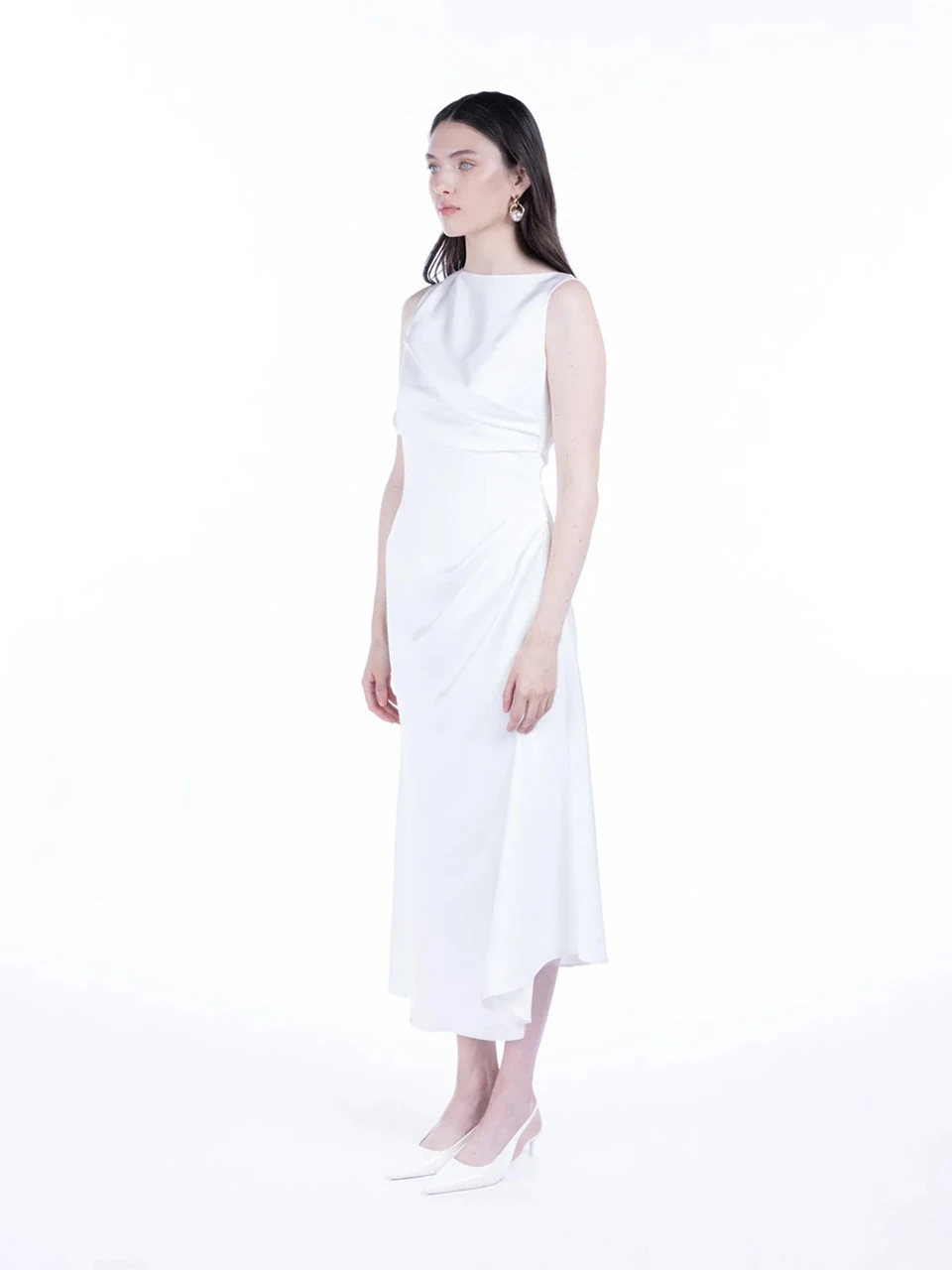 Amor Drapped Sateen Dress - Pearl White