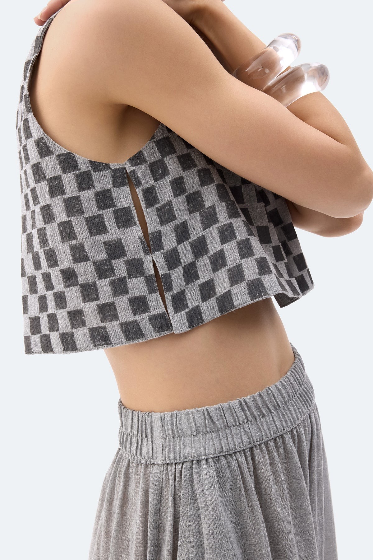 Dama Desenli Crop Bluz